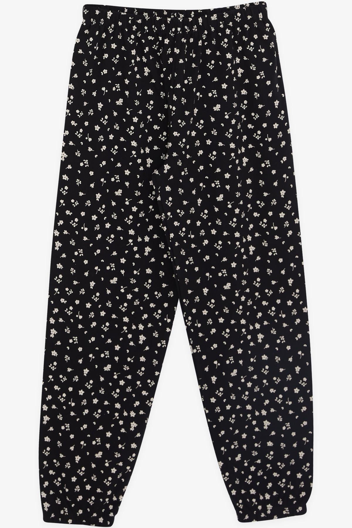 Breeze Kız Çocuk Pijama Takımı Çiçek Desenli Siyah (9-12 Yaş)