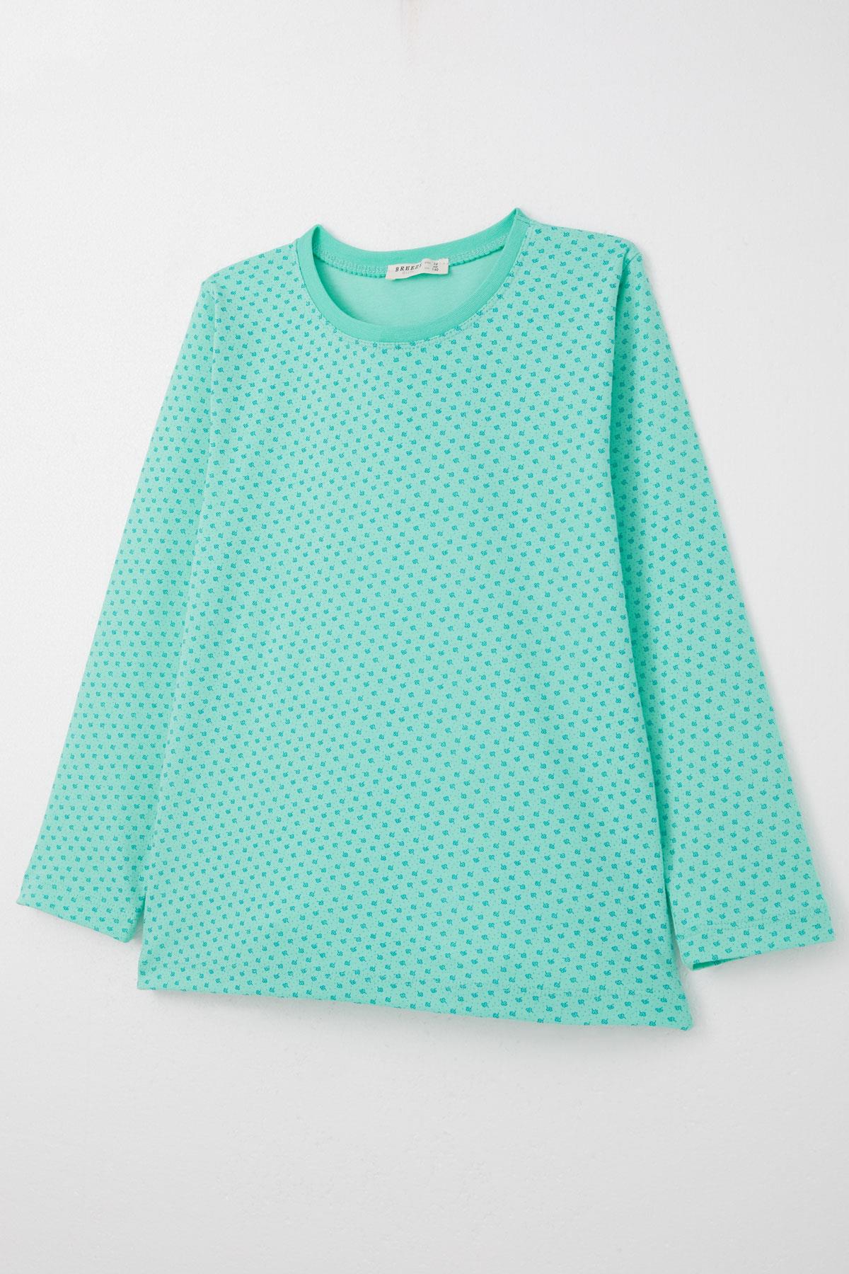 Breeze Kız Çocuk Pijama Takımı Çiçek Desenli Yeşil (9-12 Yaş)