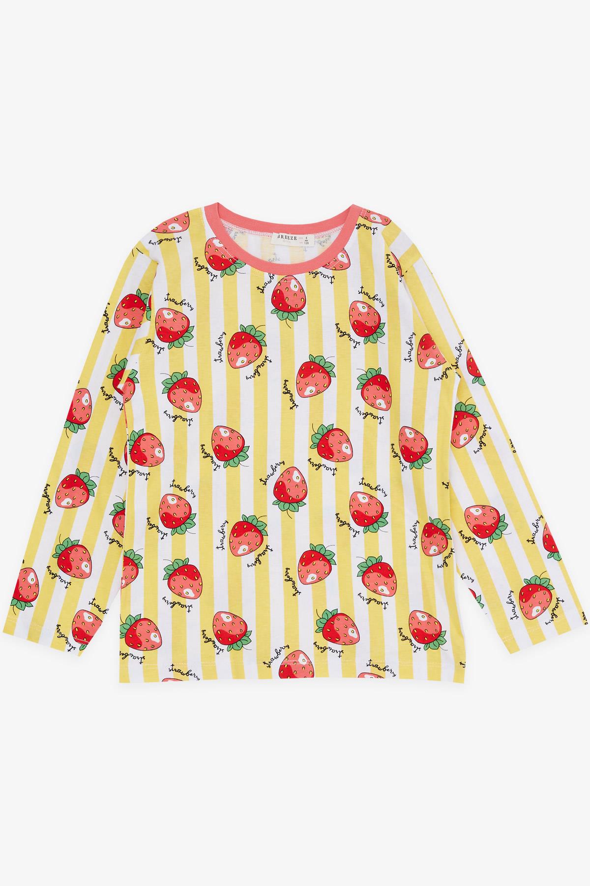 Breeze Kız Çocuk Pijama Takımı Çilek Desenli Sarı (4-8 Yaş)