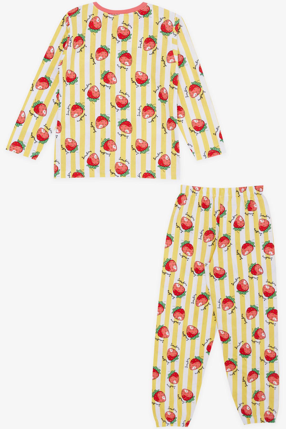 Breeze Kız Çocuk Pijama Takımı Çilek Desenli Sarı (4-8 Yaş)
