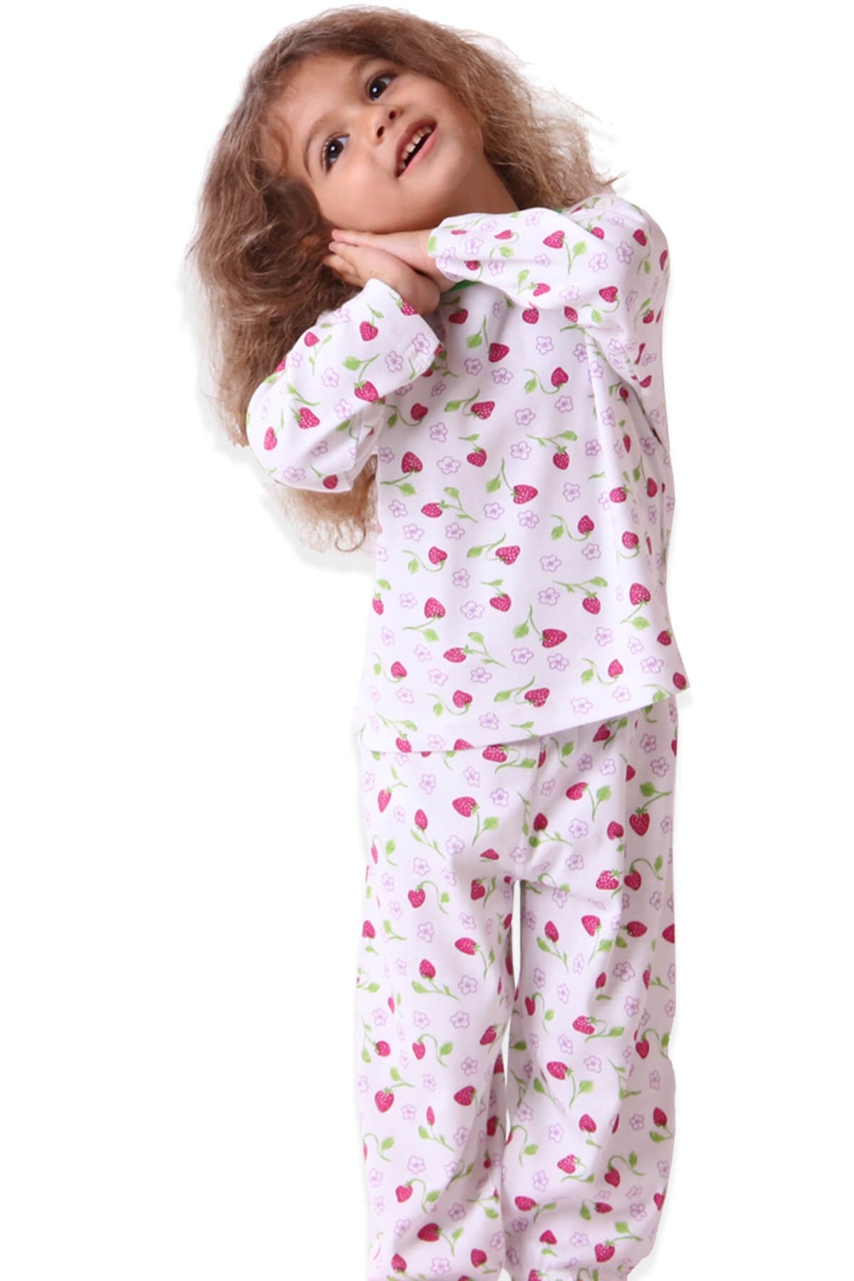 BREEZE Kız Çocuk Pijama Takımı Çilekli Ekru-Kırmızı (1-4 Yaş)