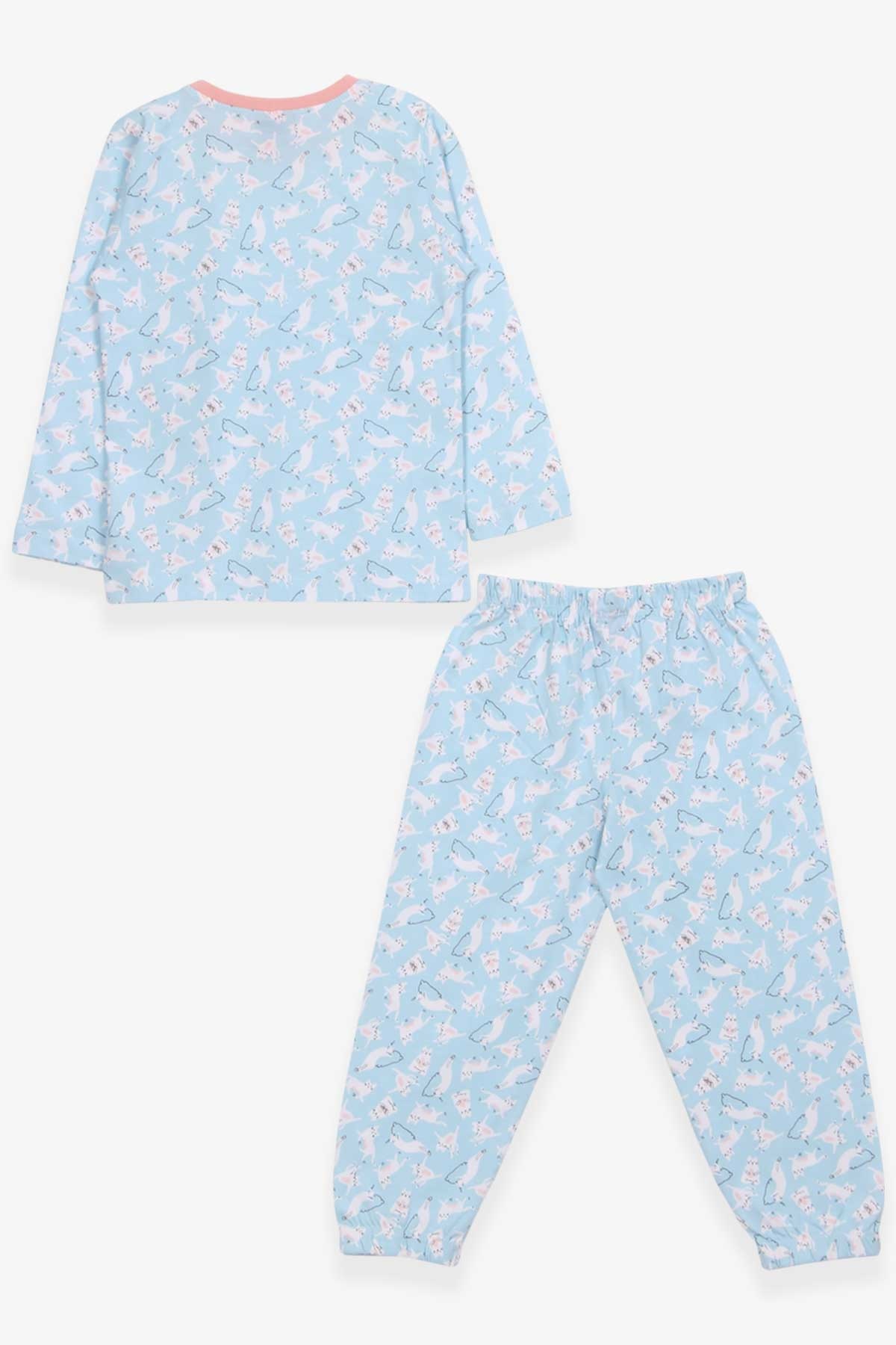 Breeze Kız Çocuk Pijama Takımı Çılgın Kedicik Desenli Bebe Mavisi (4-8 Yaş)