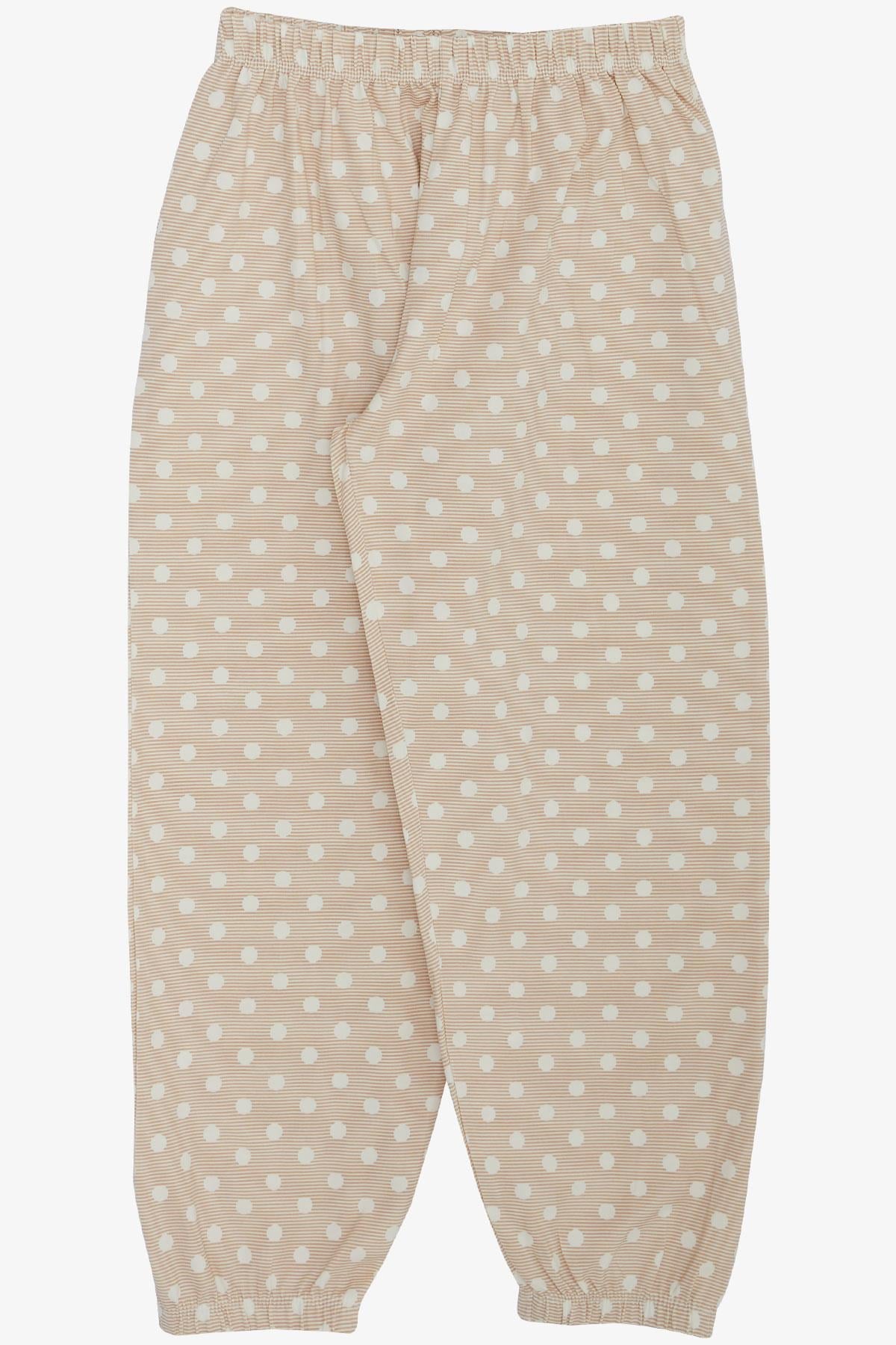Breeze Kız Çocuk Pijama Takımı Çizgili Puantiye Desenli Bej (4-8 Yaş)