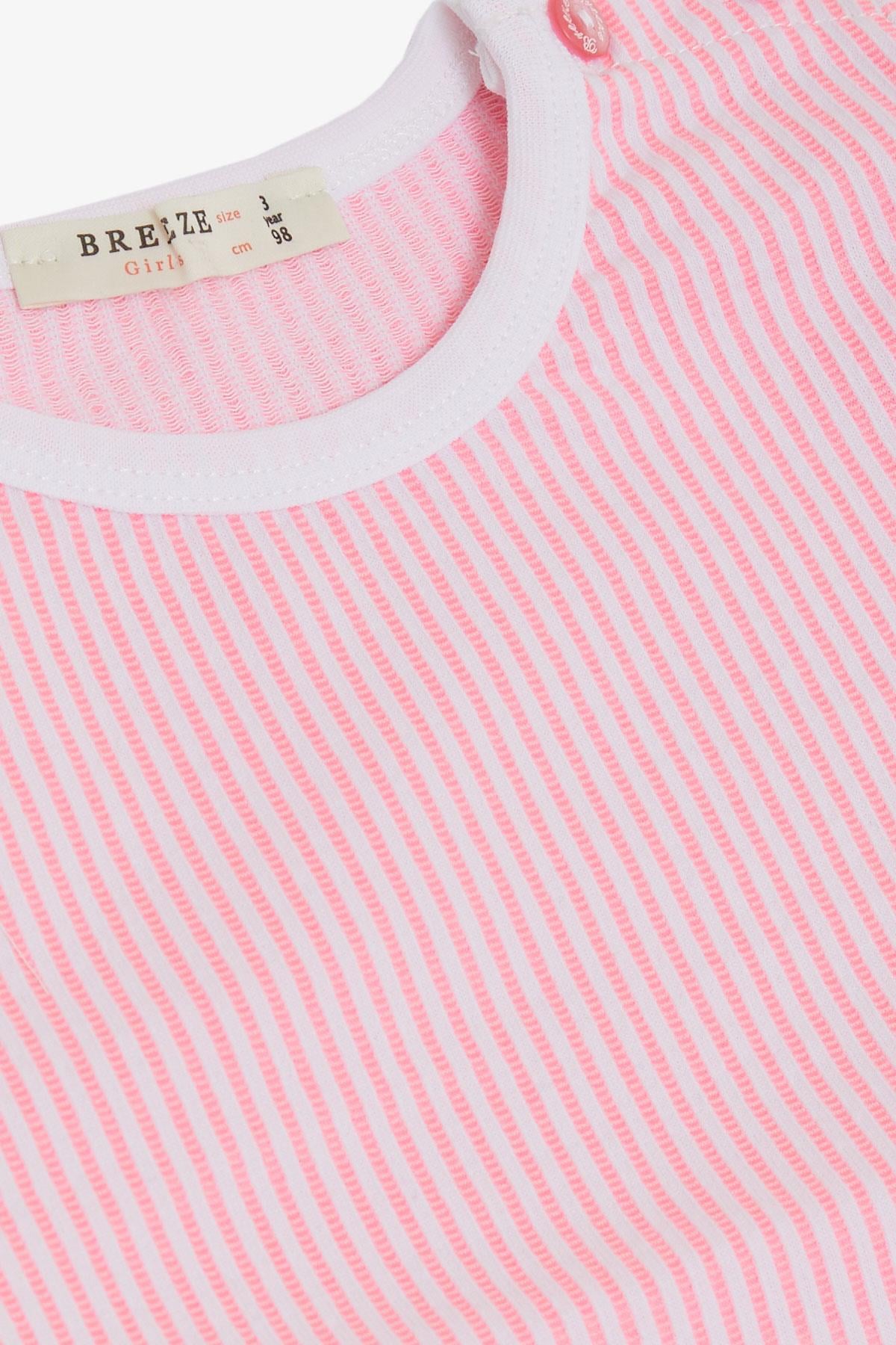 Breeze Kız Çocuk Pijama Takımı Çizgili Neon Pembe (1-4 Yaş)