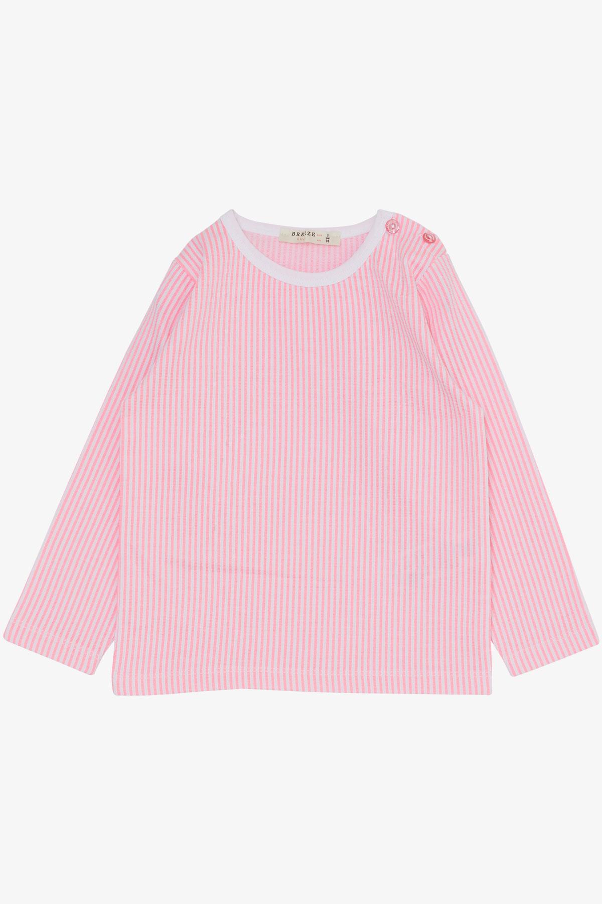 Breeze Kız Çocuk Pijama Takımı Çizgili Neon Pembe (1-4 Yaş)