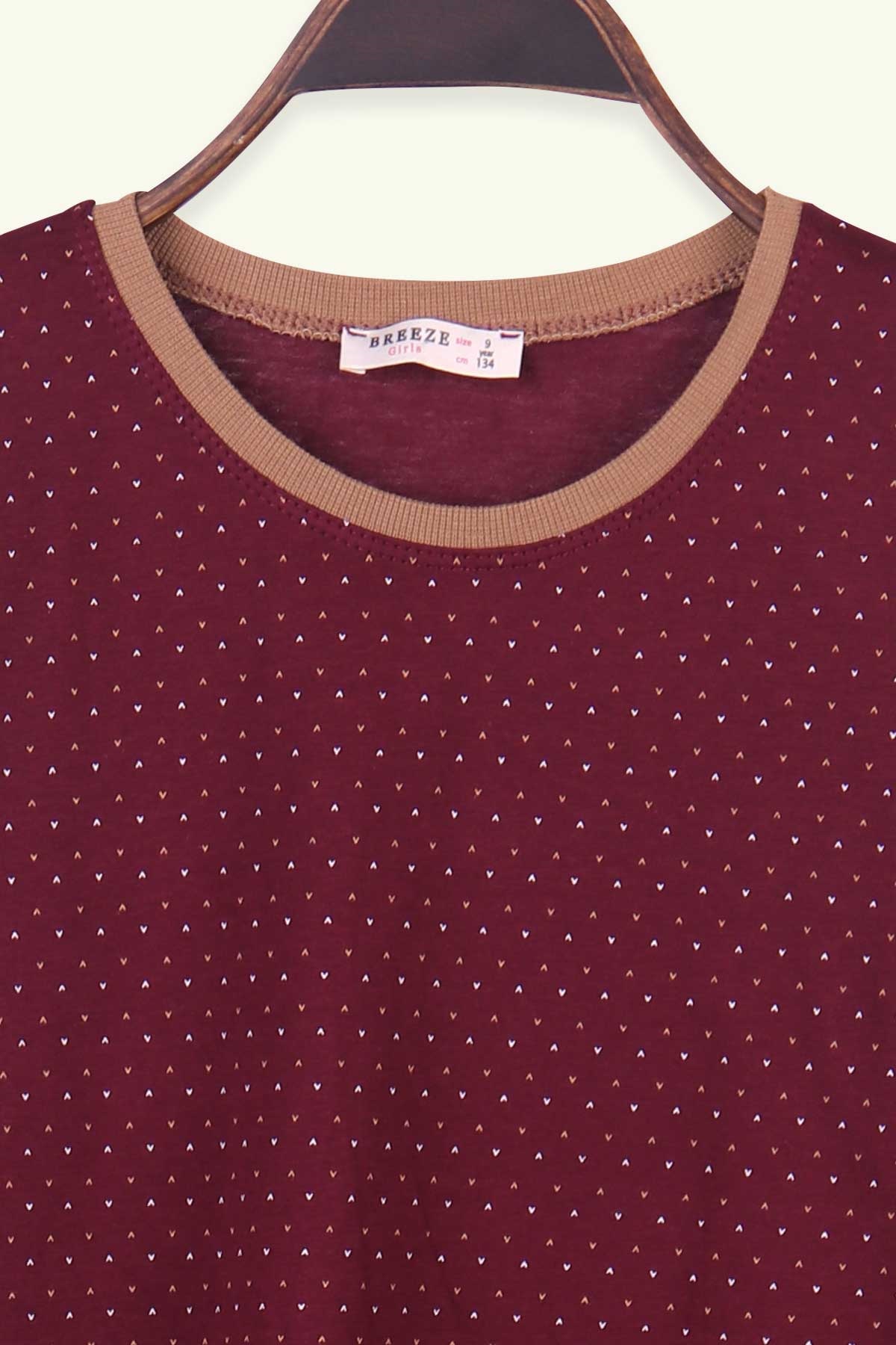 Breeze Kız Çocuk Pijama Takımı Desenli Bordo (9-14 Yaş)
