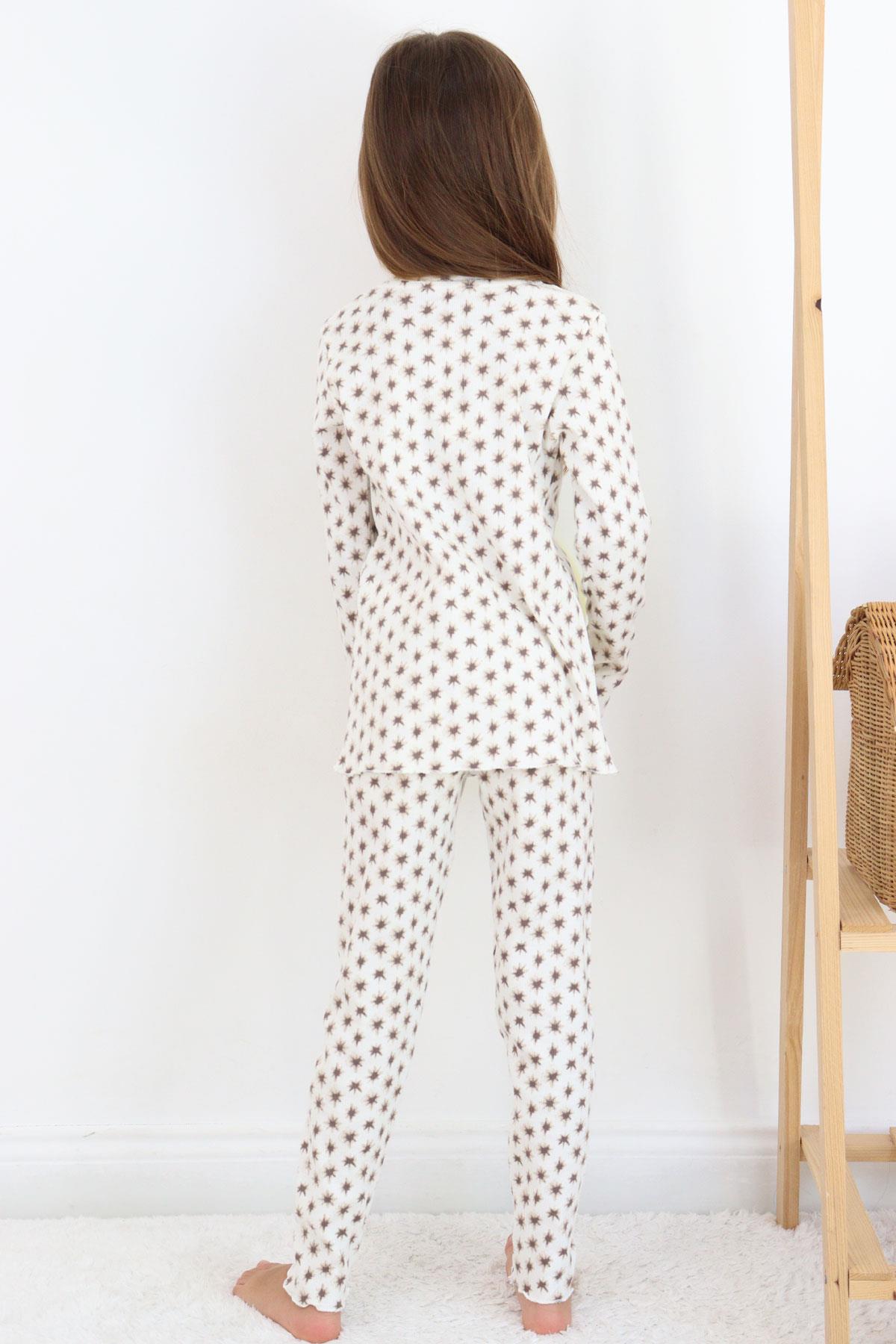 Breeze Kız Çocuk Pijama Takımı Desenli Ekru (4-7 Yaş)