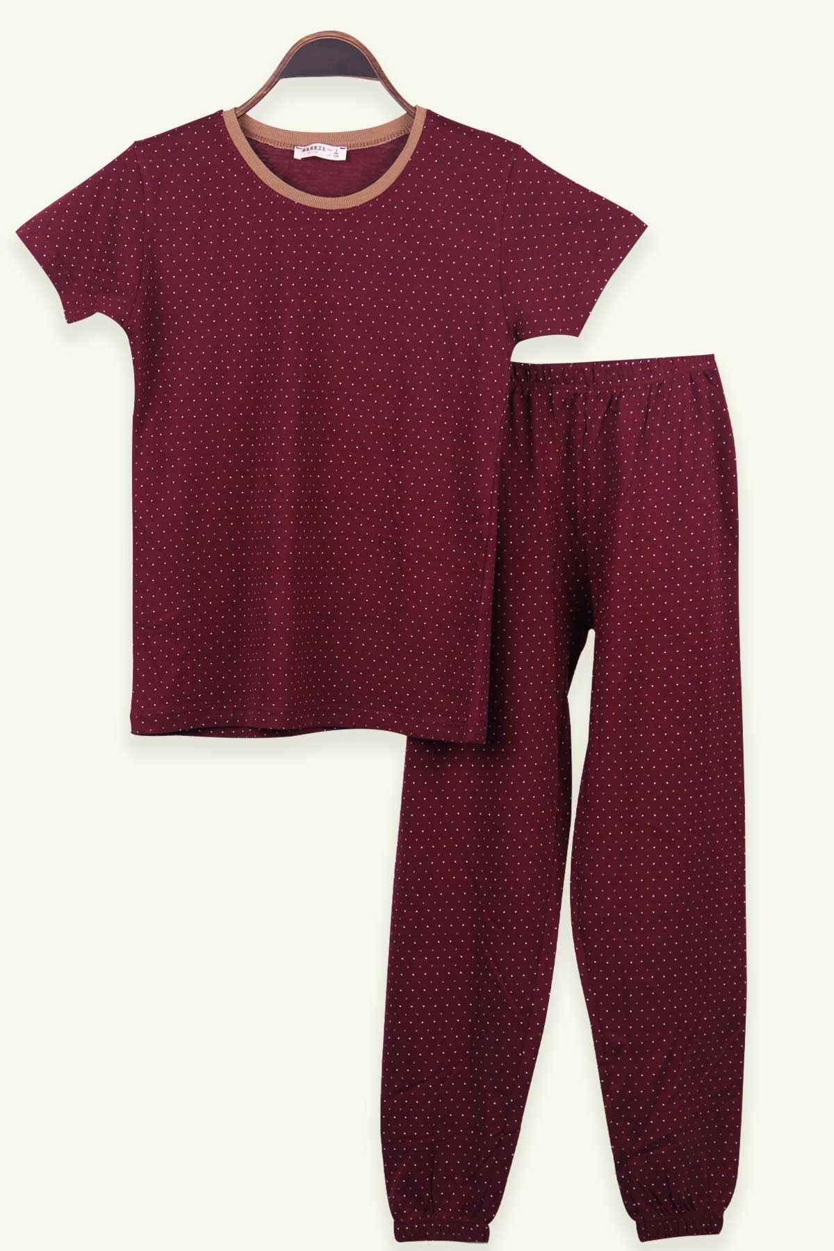 Breeze Kız Çocuk Pijama Takımı Desenli Bordo (9-14 Yaş)