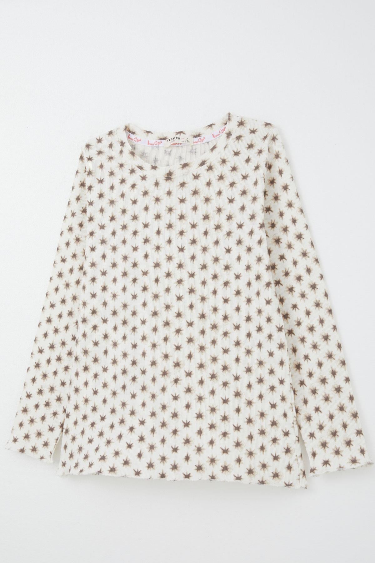 Breeze Kız Çocuk Pijama Takımı Desenli Ekru (4-7 Yaş)