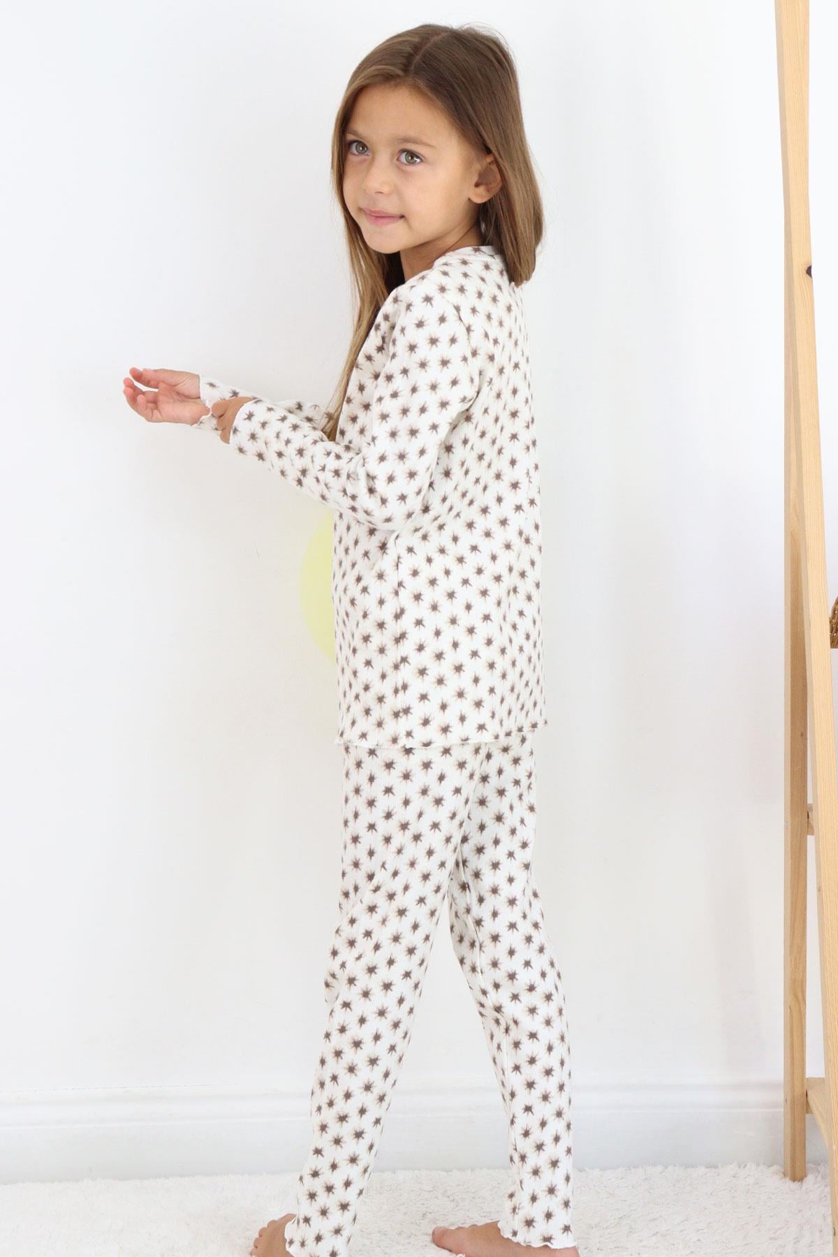 Breeze Kız Çocuk Pijama Takımı Desenli Ekru (4-7 Yaş)