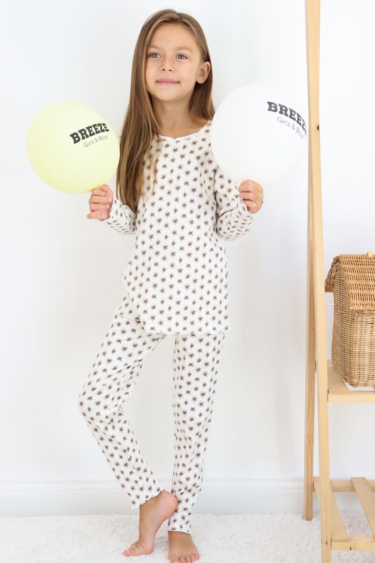 Breeze Kız Çocuk Pijama Takımı Desenli Ekru (4-7 Yaş)