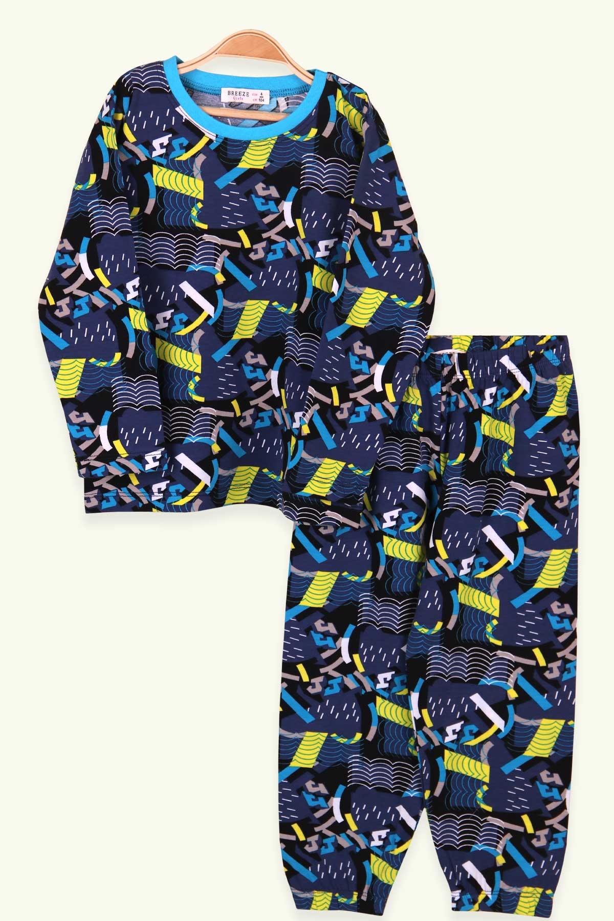 Breeze Kız Çocuk Pijama Takımı Desenli Koyu Mavi (4-8 Yaş)