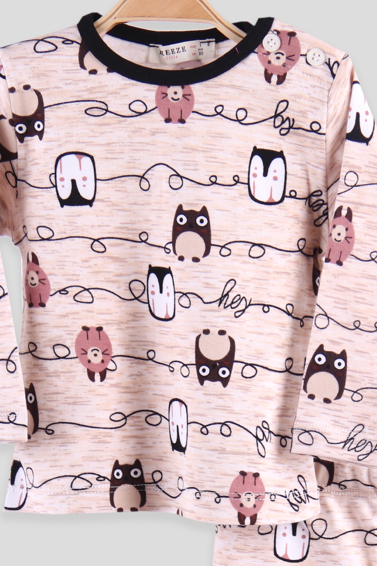 Breeze Kız Çocuk Pijama Takımı Desenli Siyah (1-4 Yaş)