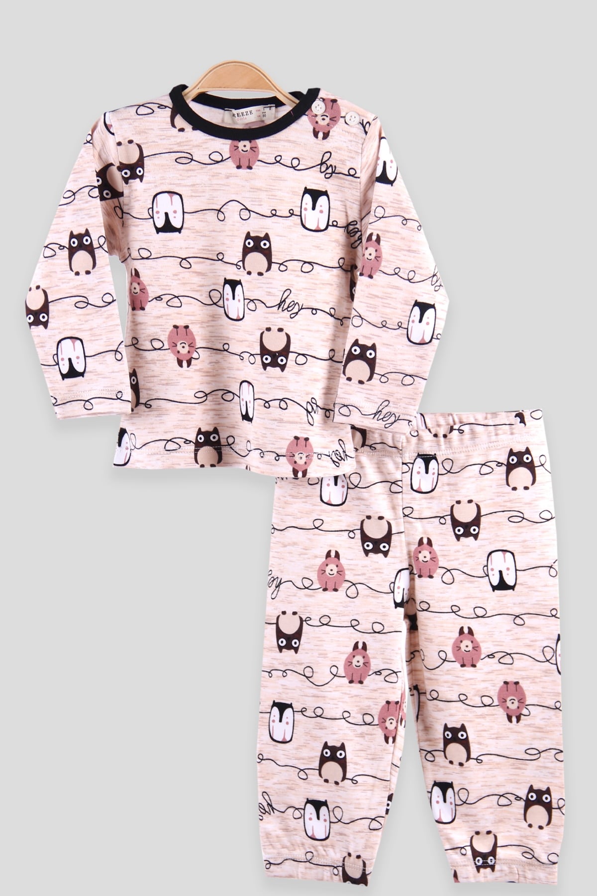 Breeze Kız Çocuk Pijama Takımı Desenli Siyah (1-4 Yaş)