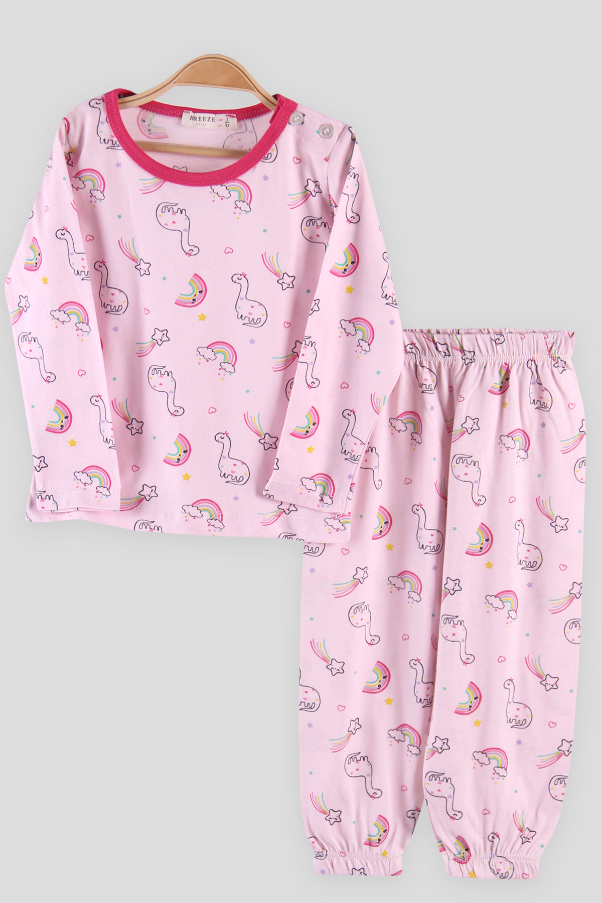 Breeze Kız Çocuk Pijama Takımı Dinazorlu Pembe (2-6 Yaş)