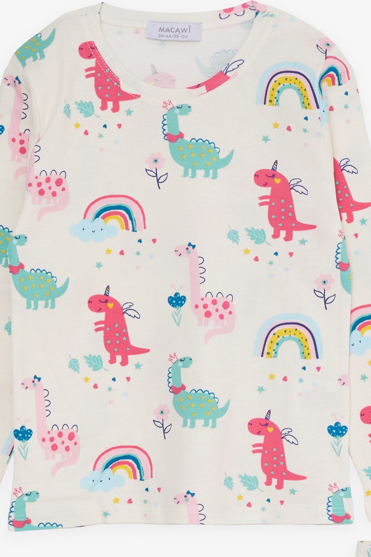 Breeze Kız Çocuk Pijama Takımı Dinozor Desenli Ekru (1.5-5 Yaş)