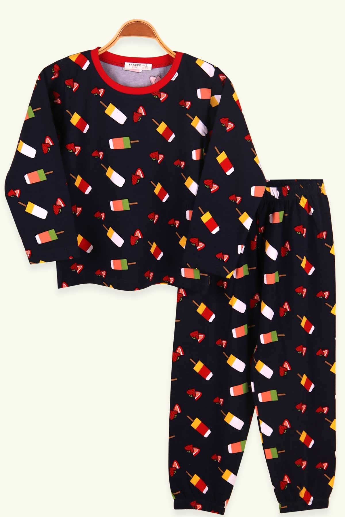 Breeze Kız Çocuk Pijama Takımı Dondurma Desenli Lacivert (6-10 Yaş)