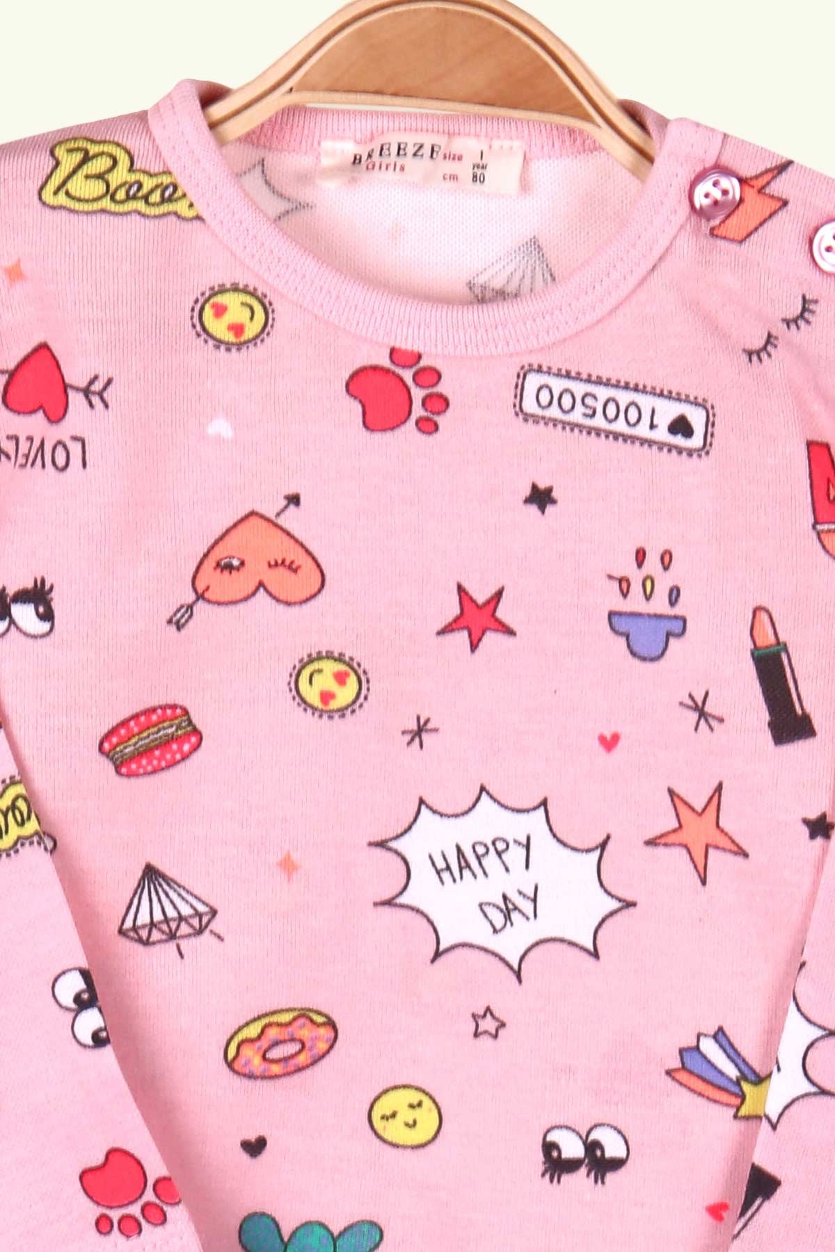 Breeze Kız Çocuk Pijama Takımı Eğlence Temalı Pudra (1-4 Yaş)