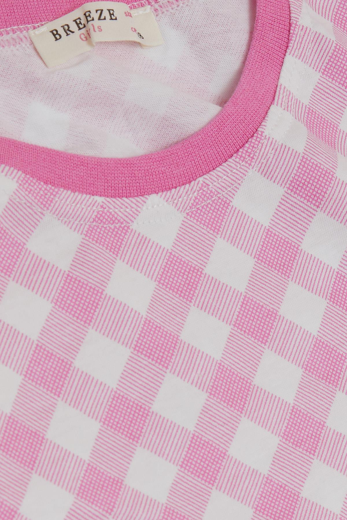 Breeze Kız Çocuk Pijama Takımı Ekose Desenli Pembe (4-8 Yaş)
