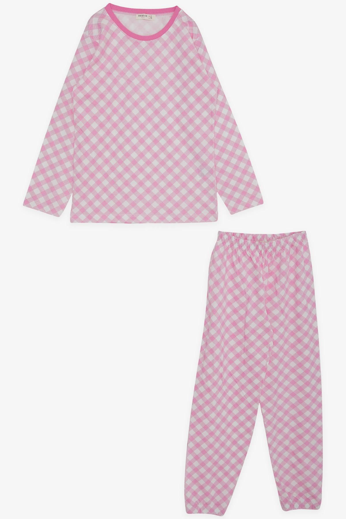 Breeze Kız Çocuk Pijama Takımı Ekose Desenli Pembe (4-8 Yaş)