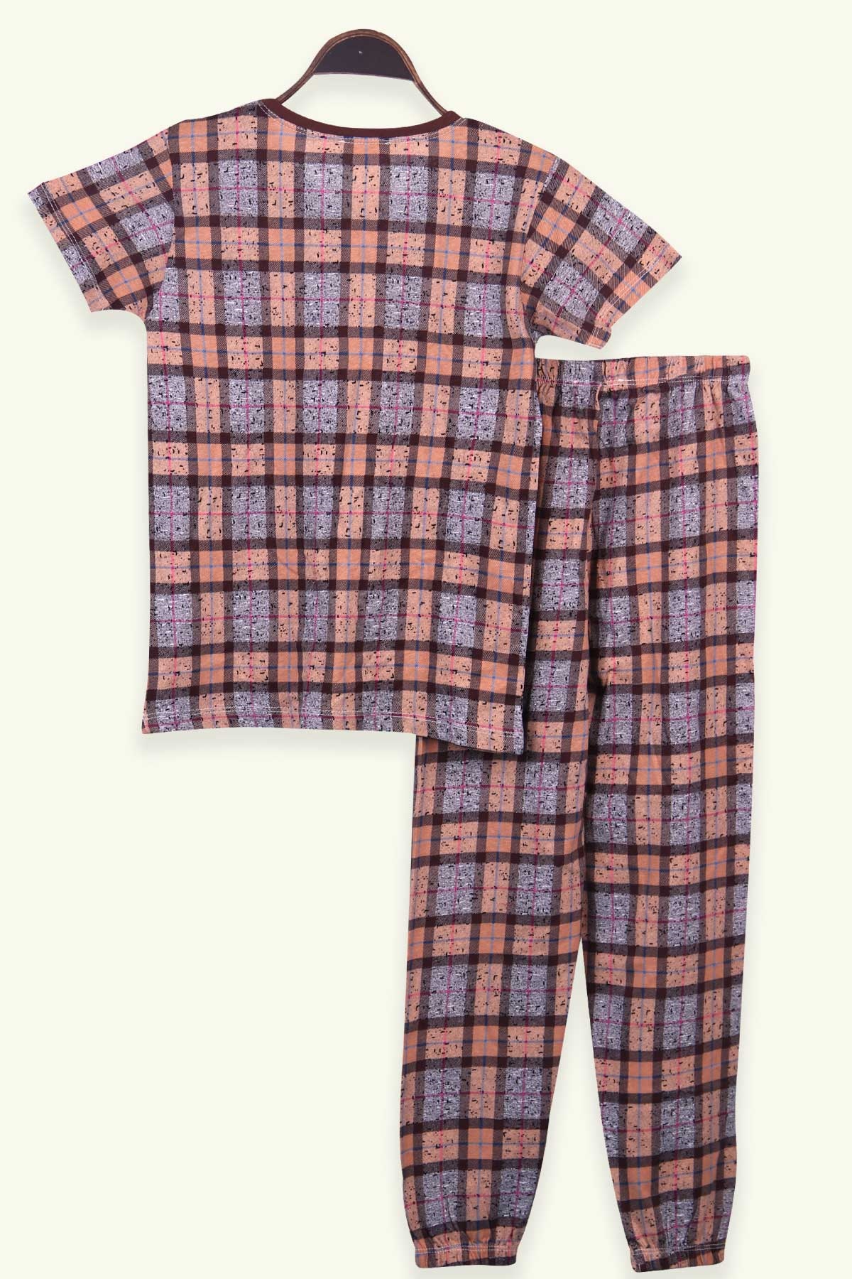 Breeze Kız Çocuk Pijama Takımı Ekoseli Kahverengi (9-14 Yaş)