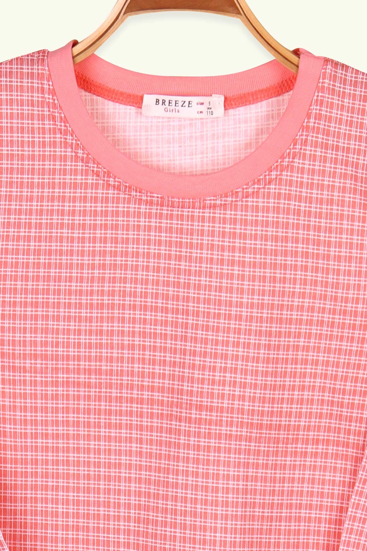 Breeze Kız Çocuk Pijama Takımı Ekoseli Neon Somon (4-8 Yaş)