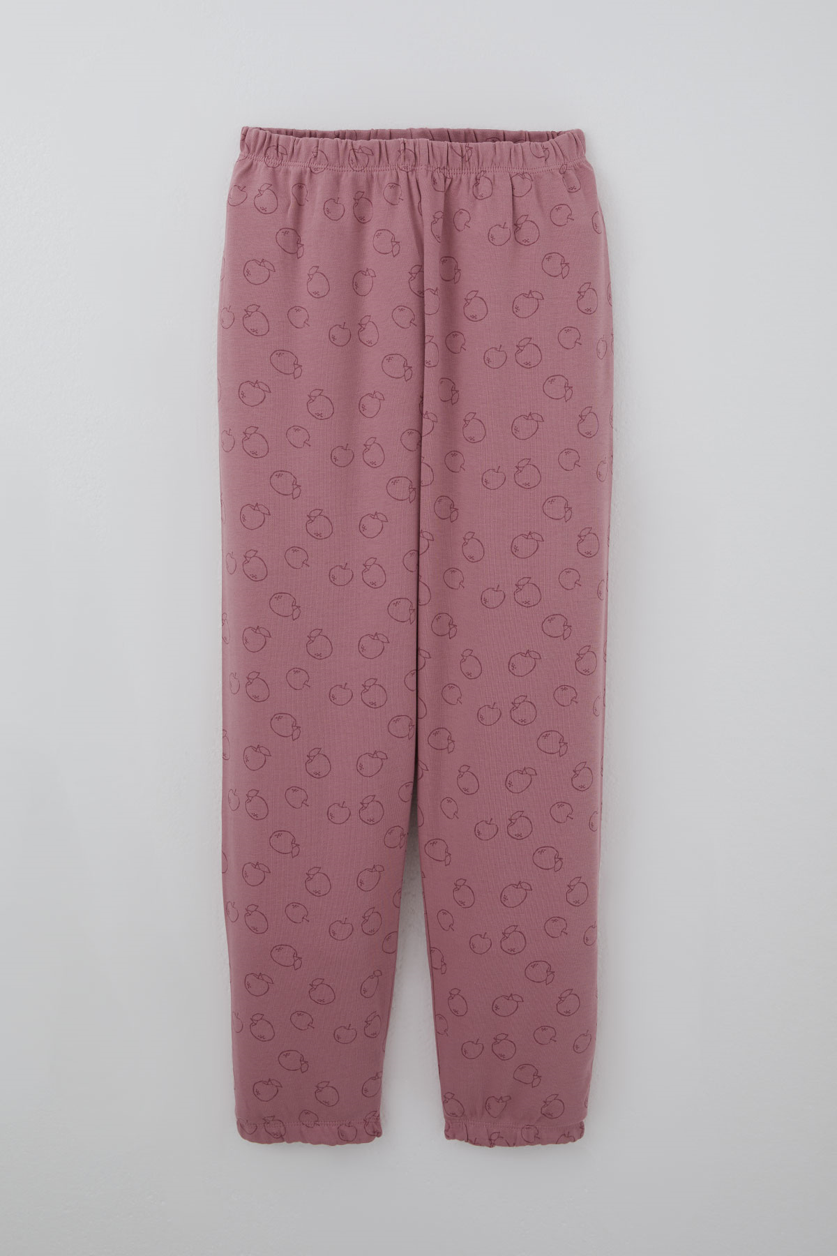 Breeze Kız Çocuk Pijama Takımı Elma Desenli Beli Paçası Lastikli Gülkurusu (9-12 Yaş)