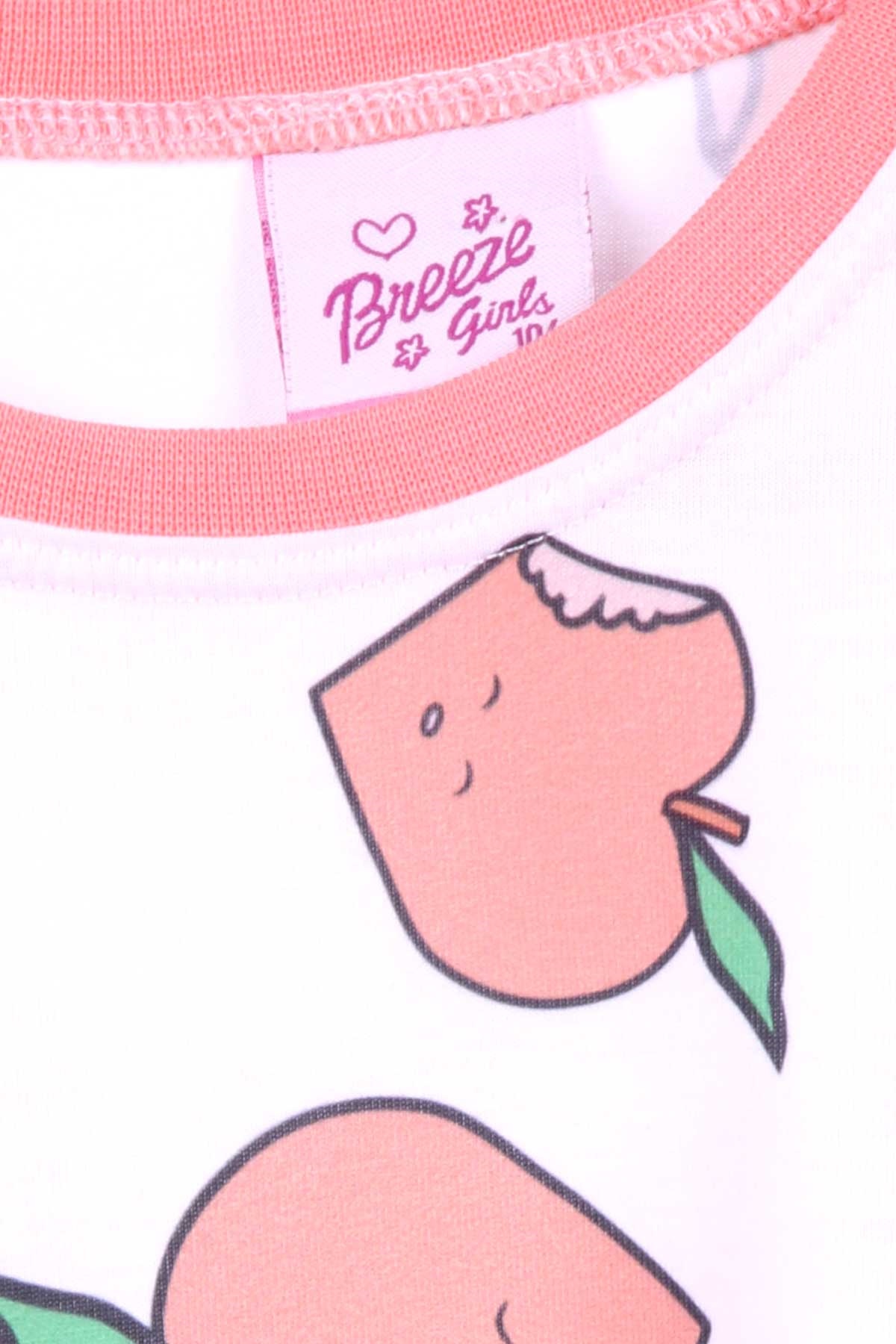 Breeze Kız Çocuk Pijama Takımı Elma Desenli Beyaz (4-8 Yaş)