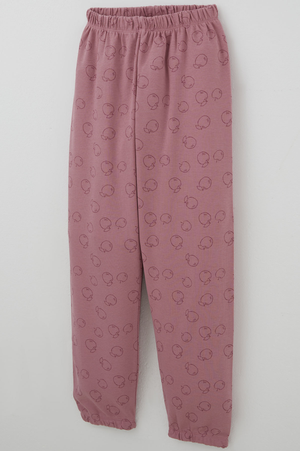 Breeze Kız Çocuk Pijama Takımı Elma Desenli Beli Paçası Lastikli Gülkurusu (4-8 Yaş)