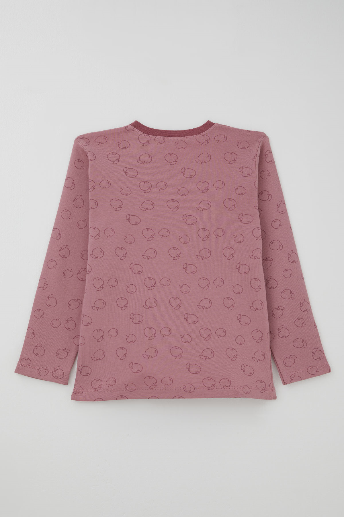 Breeze Kız Çocuk Pijama Takımı Elma Desenli Beli Paçası Lastikli Gülkurusu (4-8 Yaş)
