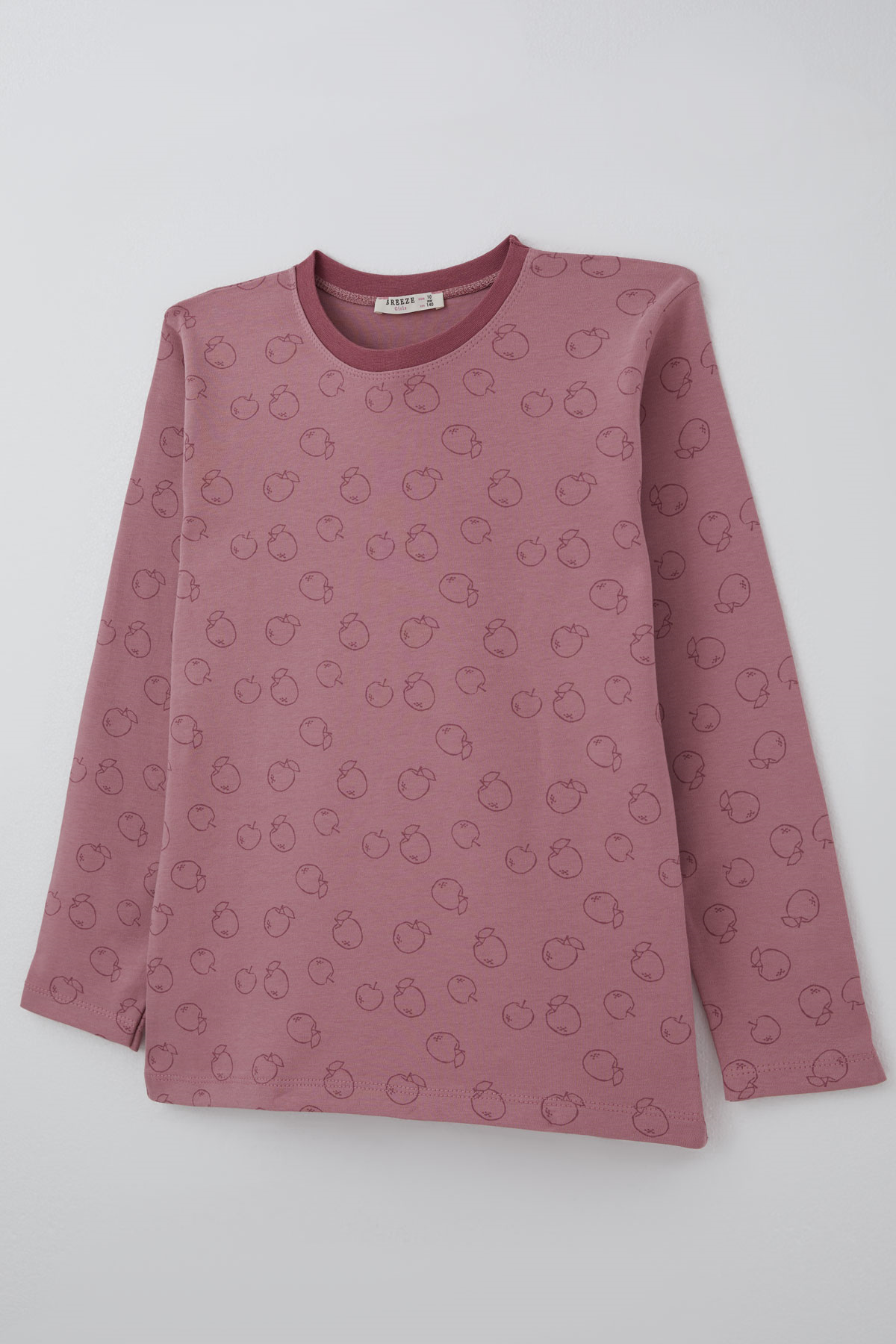 Breeze Kız Çocuk Pijama Takımı Elma Desenli Beli Paçası Lastikli Gülkurusu (9-12 Yaş)