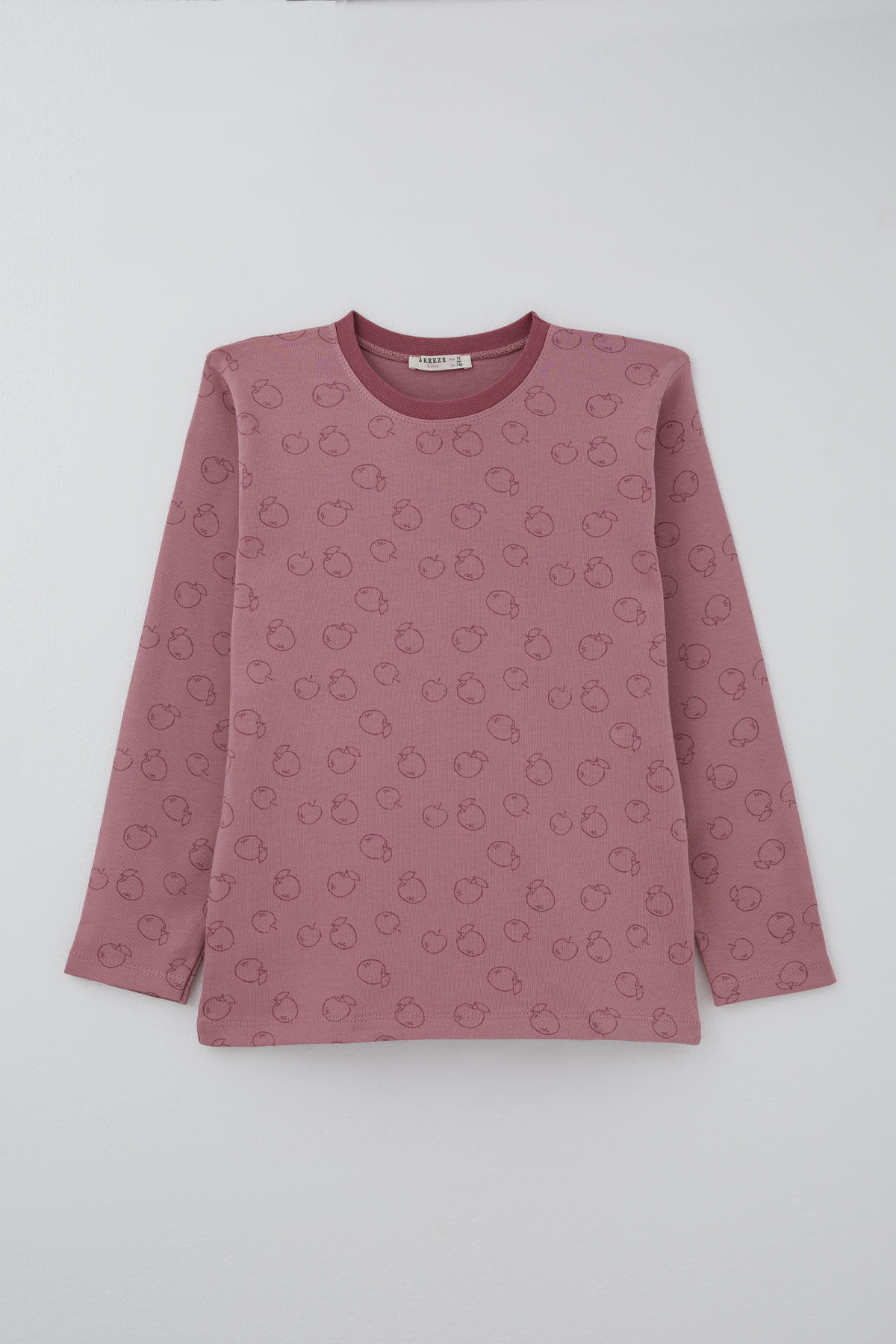 Breeze Kız Çocuk Pijama Takımı Elma Desenli Beli Paçası Lastikli Gülkurusu (9-12 Yaş)