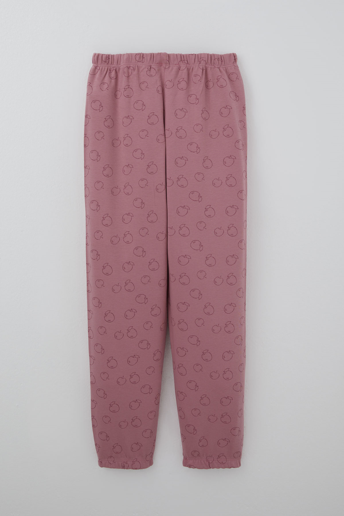Breeze Kız Çocuk Pijama Takımı Elma Desenli Beli Paçası Lastikli Gülkurusu (9-12 Yaş)