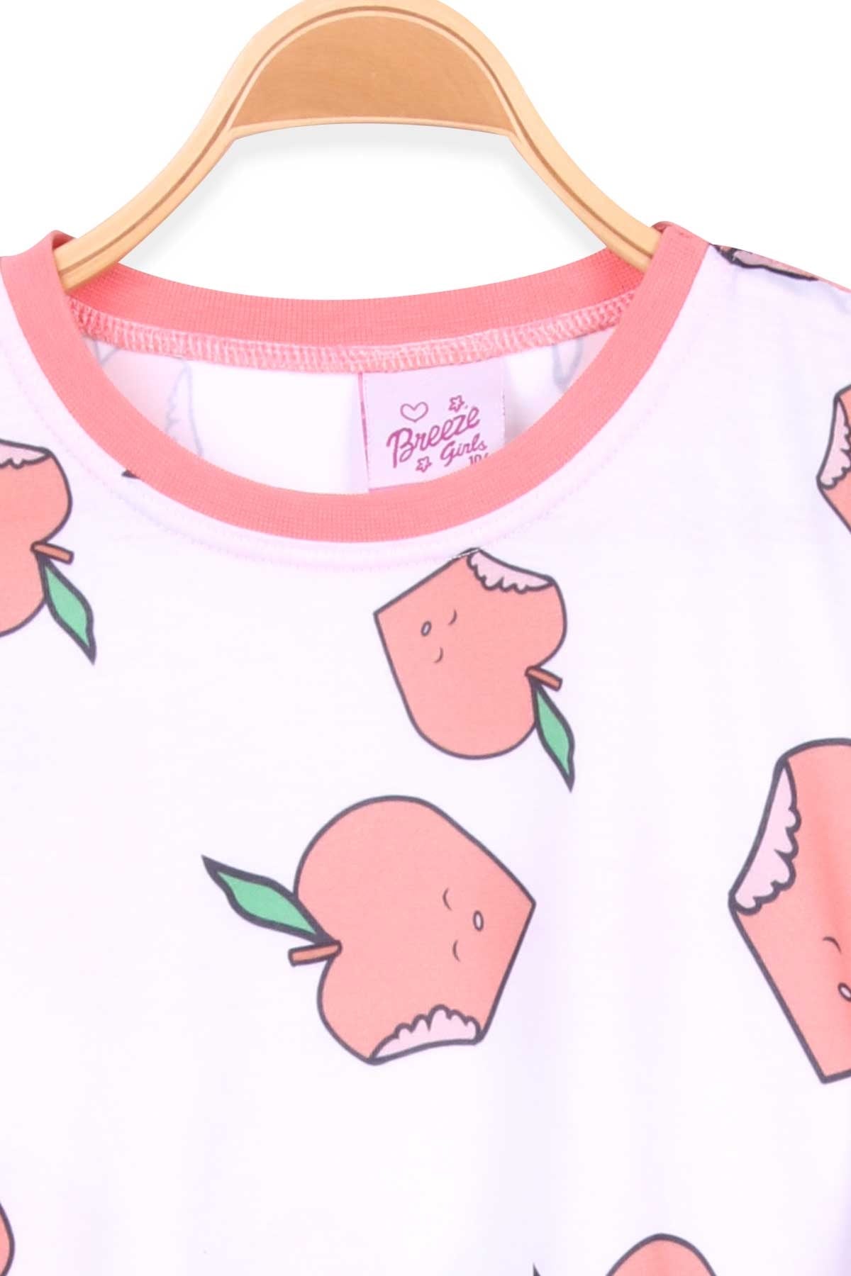 Breeze Kız Çocuk Pijama Takımı Elma Desenli Beyaz (4-8 Yaş)