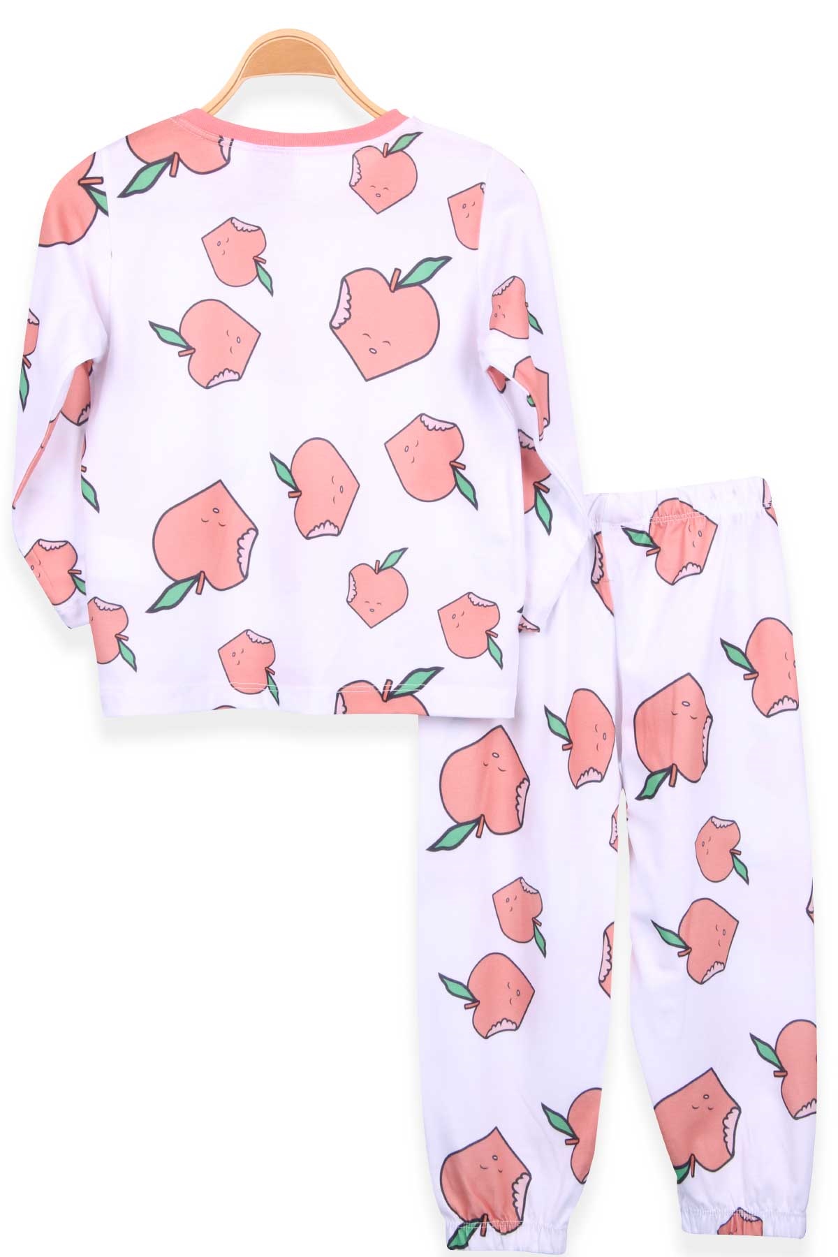 Breeze Kız Çocuk Pijama Takımı Elma Desenli Beyaz (4-8 Yaş)