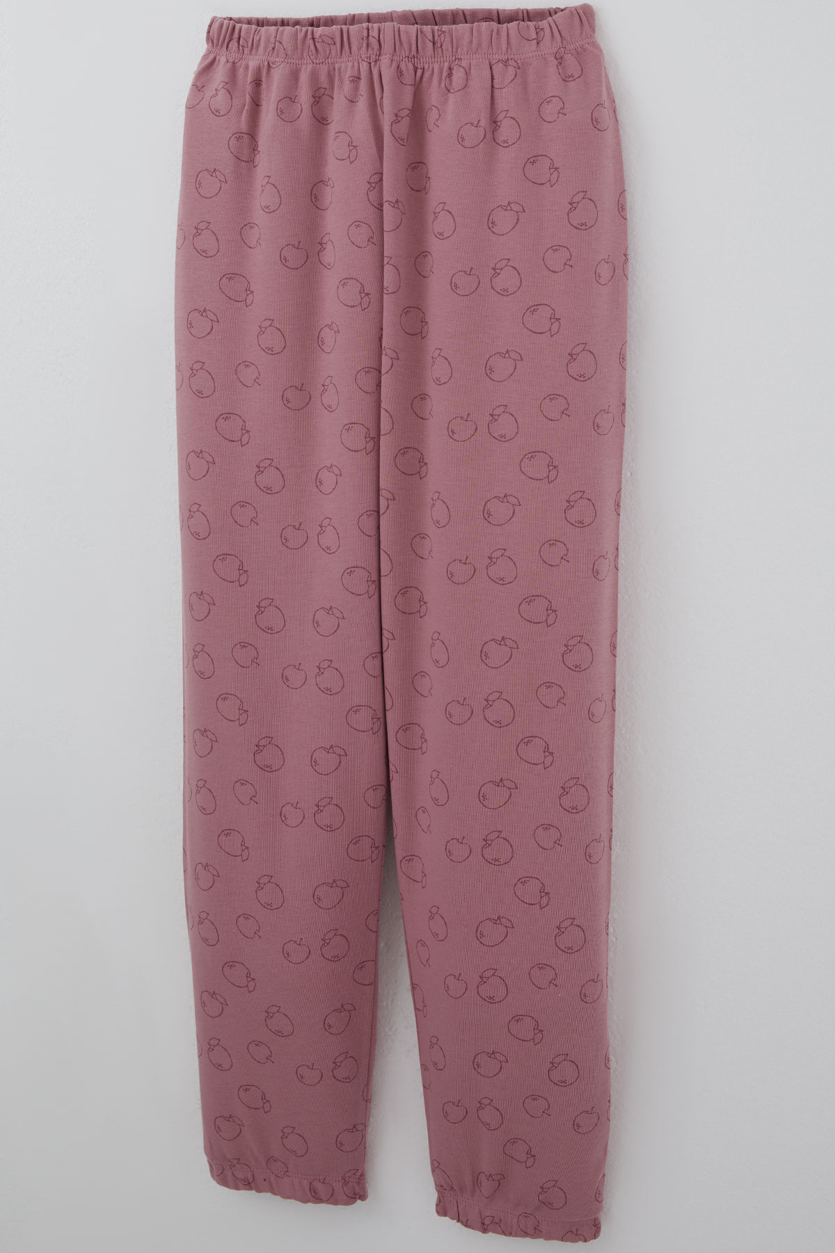 Breeze Kız Çocuk Pijama Takımı Elma Desenli Beli Paçası Lastikli Gülkurusu (9-12 Yaş)