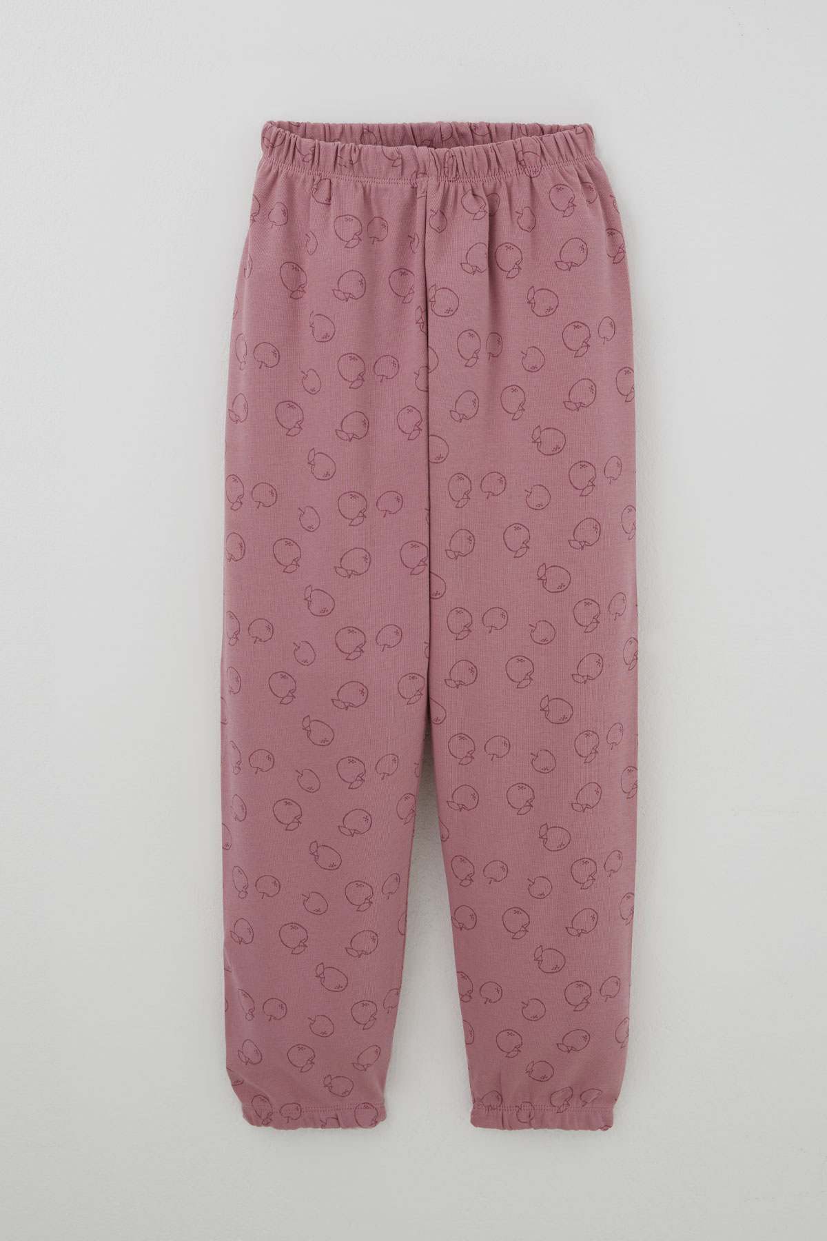 Breeze Kız Çocuk Pijama Takımı Elma Desenli Beli Paçası Lastikli Gülkurusu (4-8 Yaş)