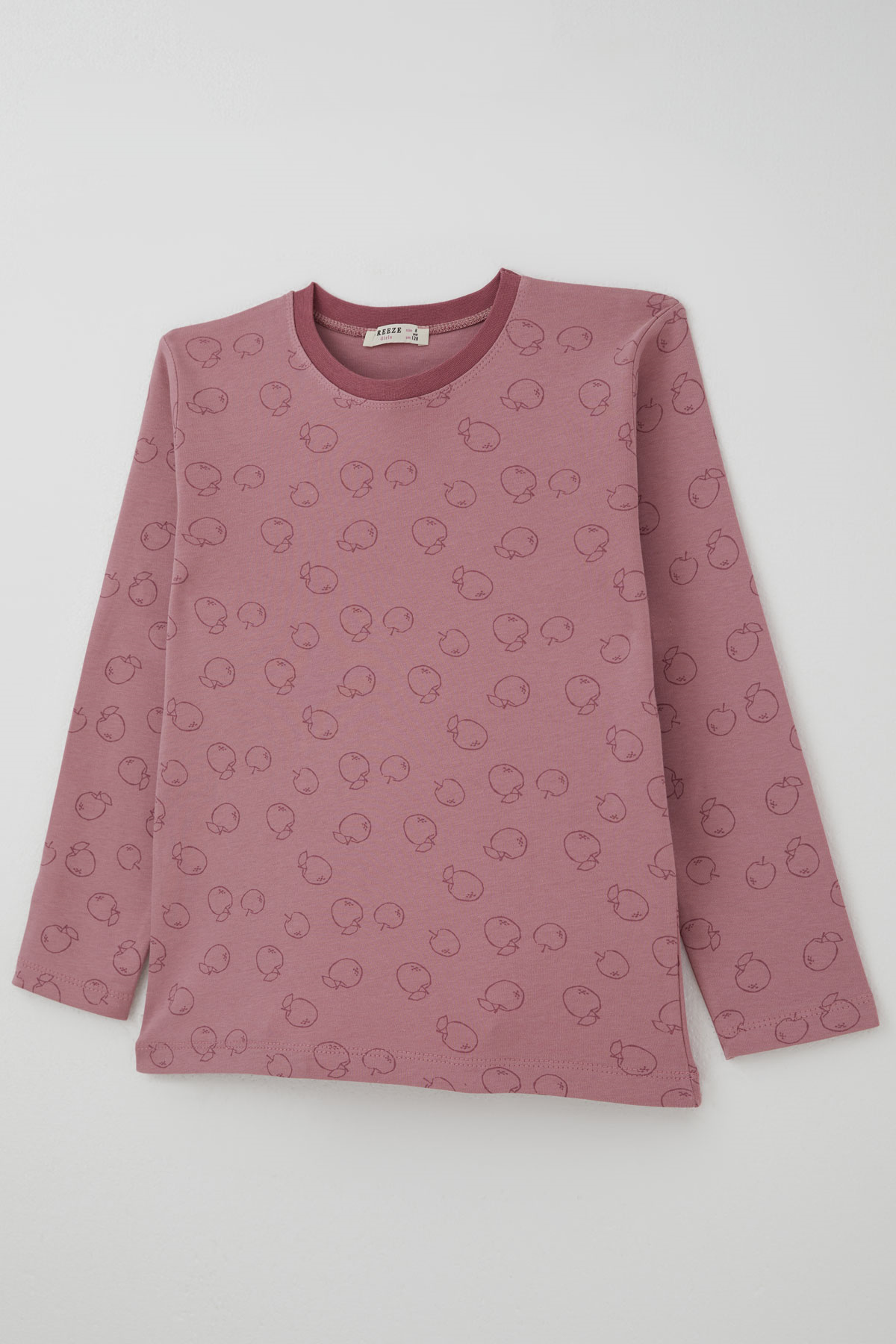 Breeze Kız Çocuk Pijama Takımı Elma Desenli Beli Paçası Lastikli Gülkurusu (4-8 Yaş)