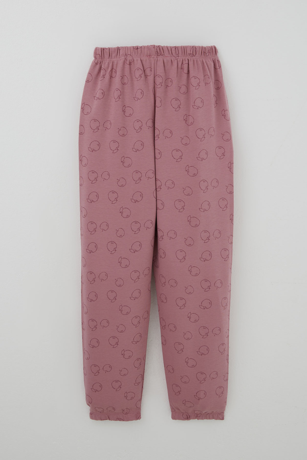 Breeze Kız Çocuk Pijama Takımı Elma Desenli Beli Paçası Lastikli Gülkurusu (4-8 Yaş)