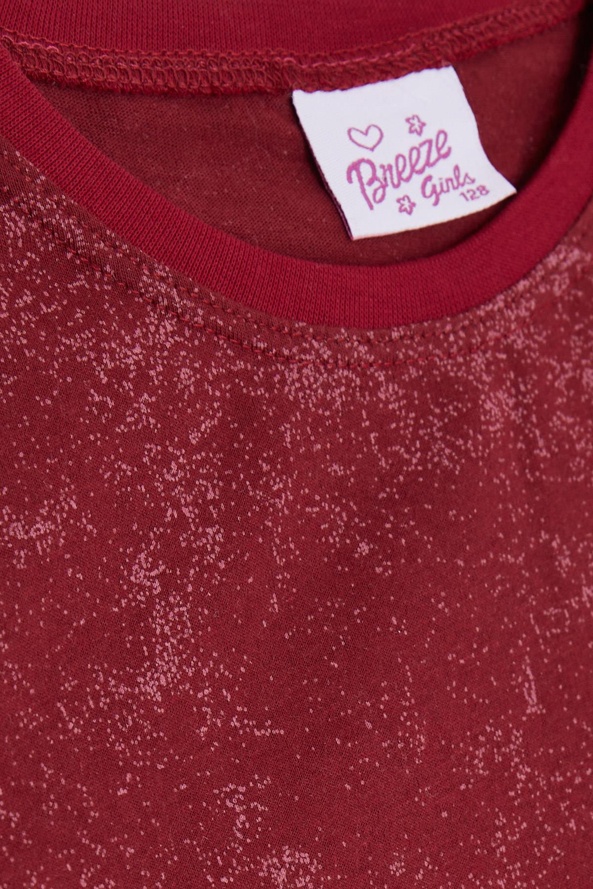 Breeze Kız Çocuk Pijama Takımı Eskitme Desenli Vişne Çürüğü (4-8 Yaş)