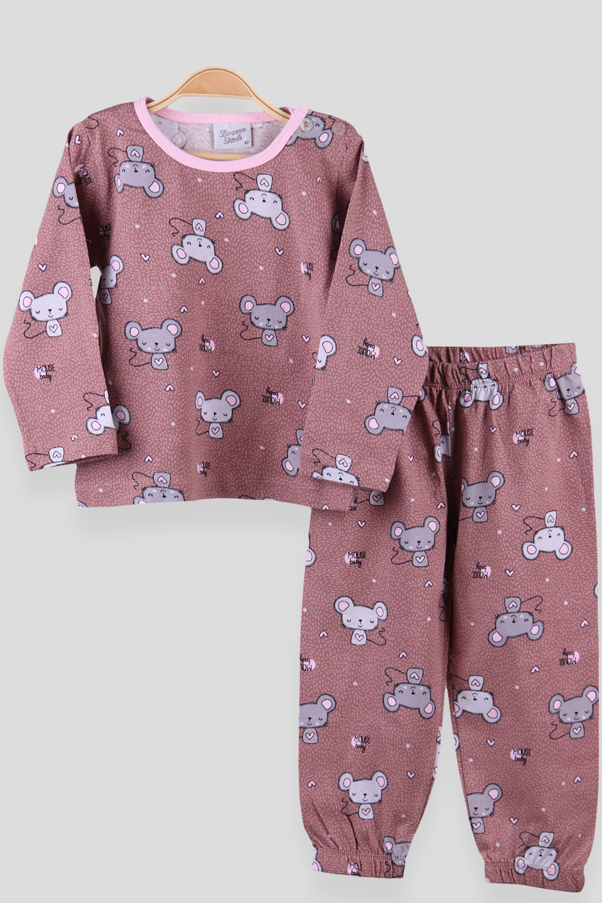 Breeze Kız Çocuk Pijama Takımı Fareli Kahverengi (2-5 Yaş)