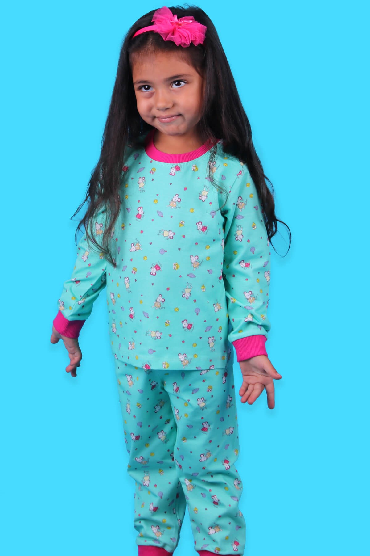 Breeze Kız Çocuk Pijama Takımı Fareli Yeşil (1.5-5 Yaş)