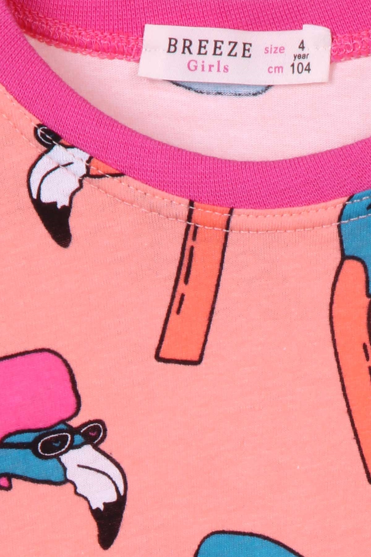 Breeze Kız Çocuk Pijama Takımı Flamingo Desenli Somon (4-8 Yaş)