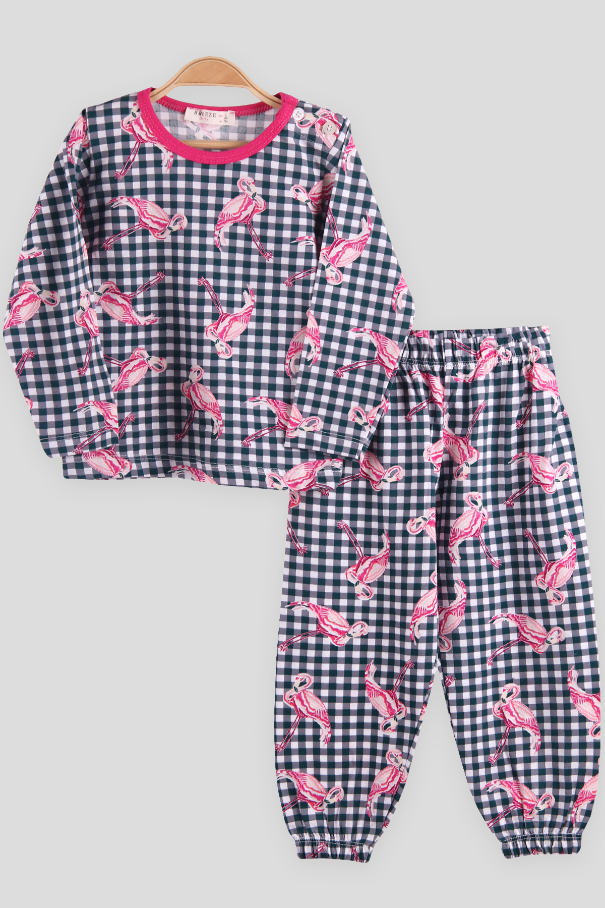 Breeze Kız Çocuk Pijama Takımı Flamingo Desenli Yeşil (2-6 Yaş)