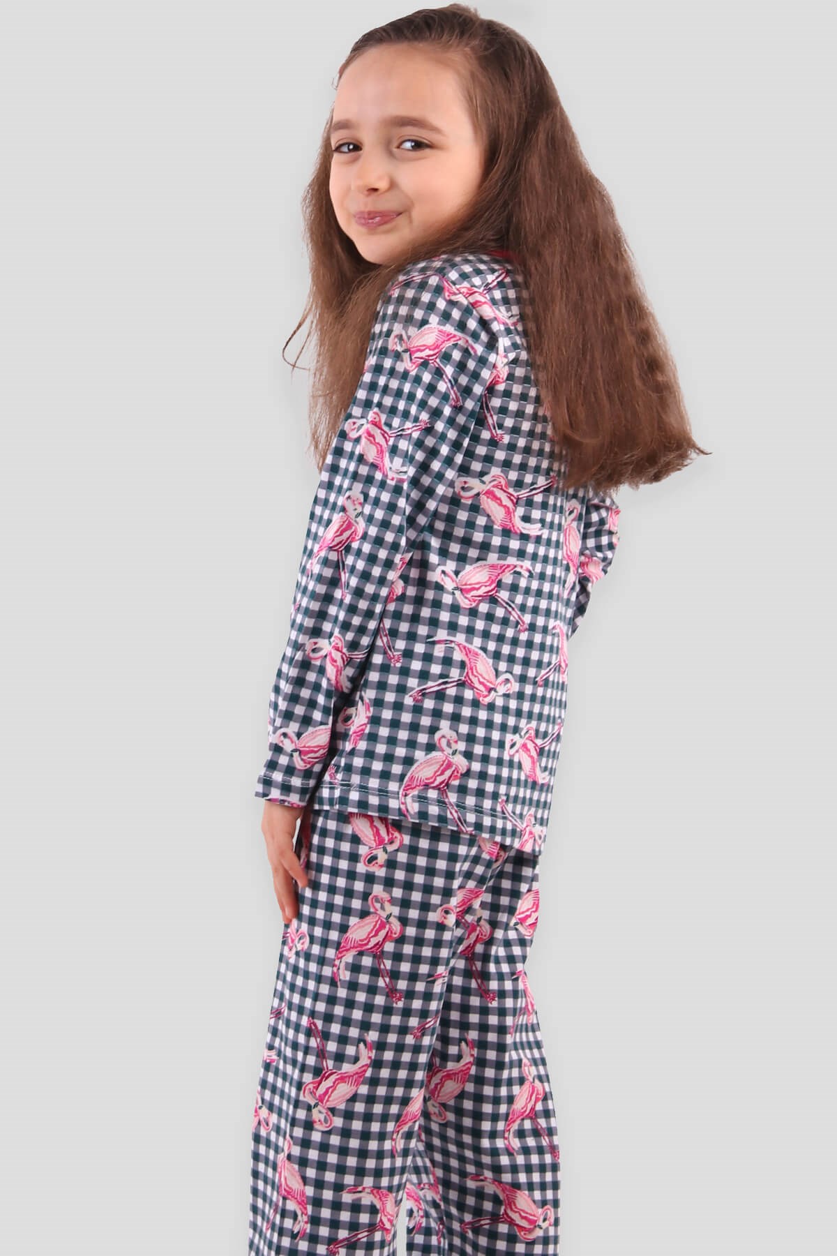 Breeze Kız Çocuk Pijama Takımı Flamingo Desenli Yeşil (1-2 Yaş)