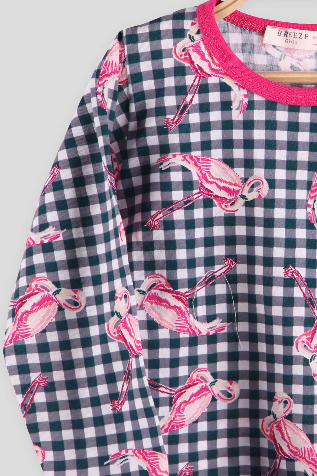 Breeze Kız Çocuk Pijama Takımı Flamingo Desenli Yeşil (2-6 Yaş)