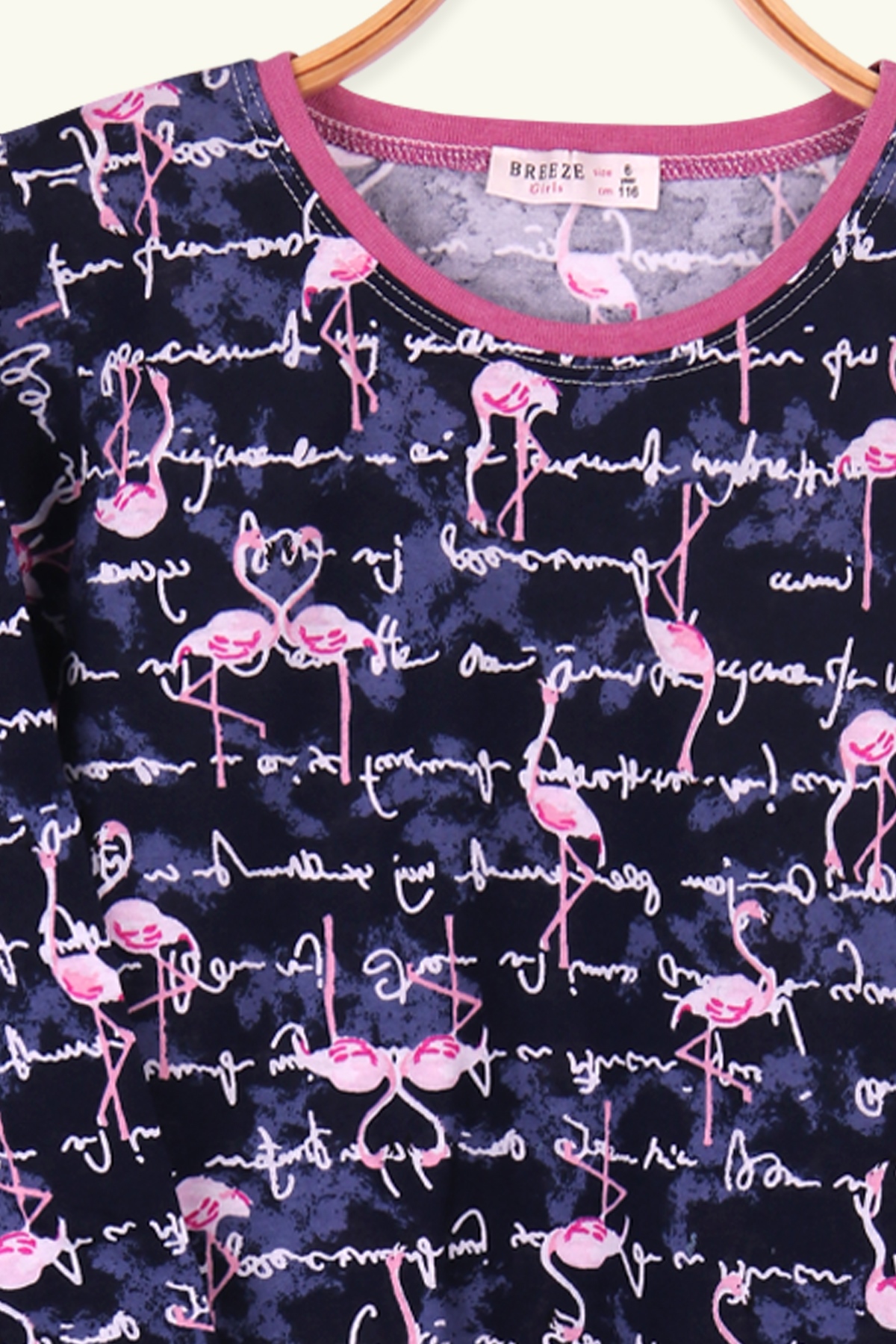Breeze Kız Çocuk Pijama Takımı Flamingo Desenli Lacivert (6-10 Yaş)