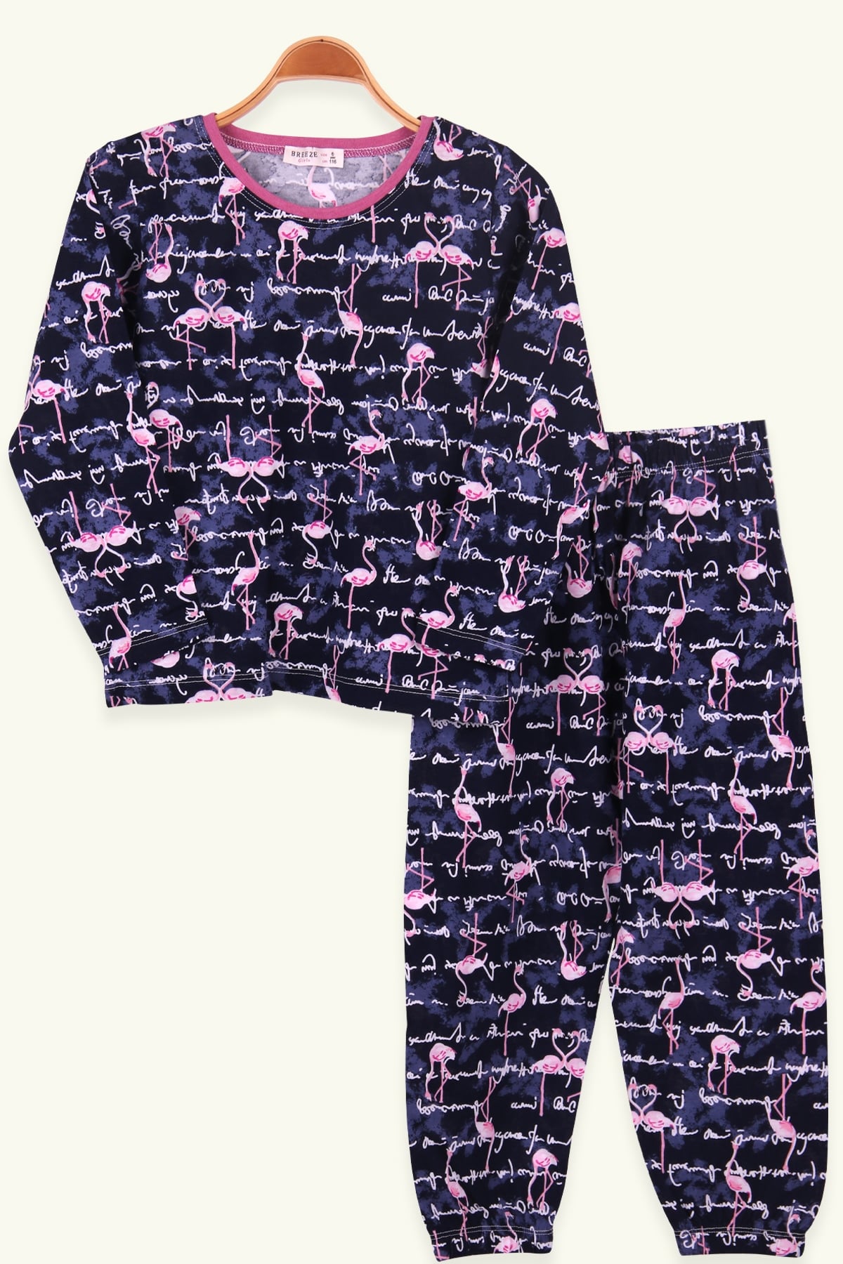 Breeze Kız Çocuk Pijama Takımı Flamingo Desenli Lacivert (6-10 Yaş)