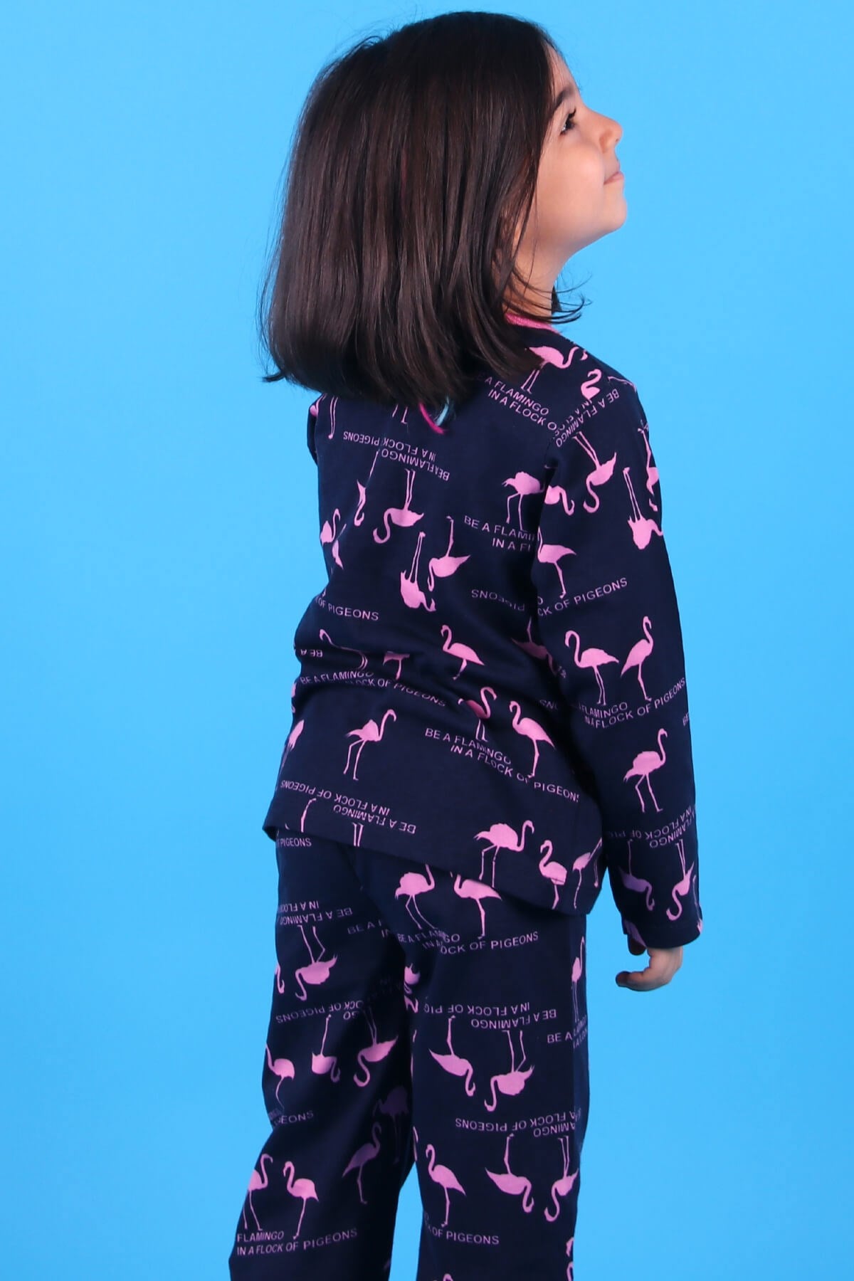 Breeze Kız Çocuk Pijama Takımı Flamingolu Lacivert-Pembe (2-10 Yaş)