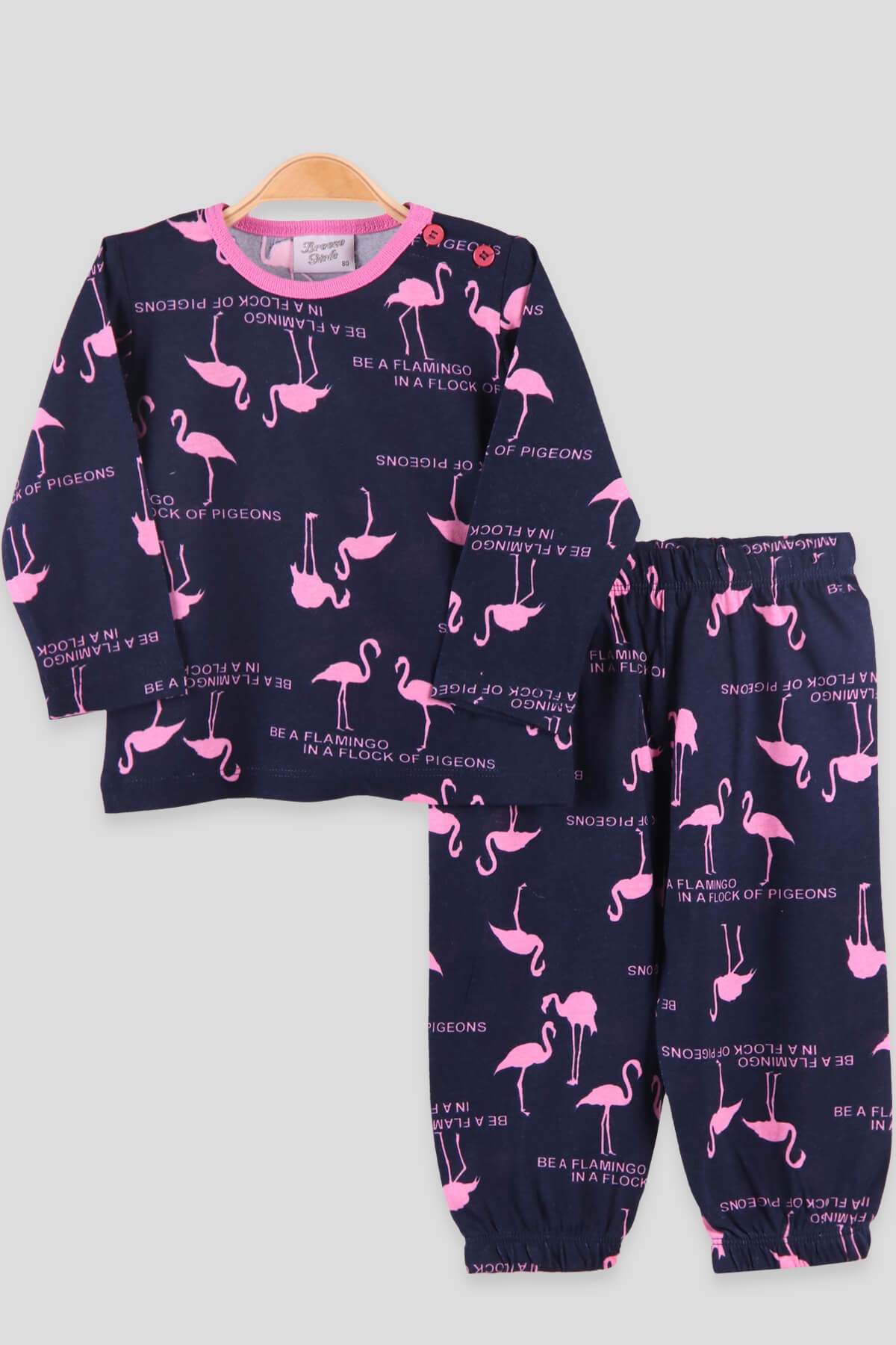 Breeze Kız Çocuk Pijama Takımı Flamingolu Lacivert-Pembe (1-4 Yaş)